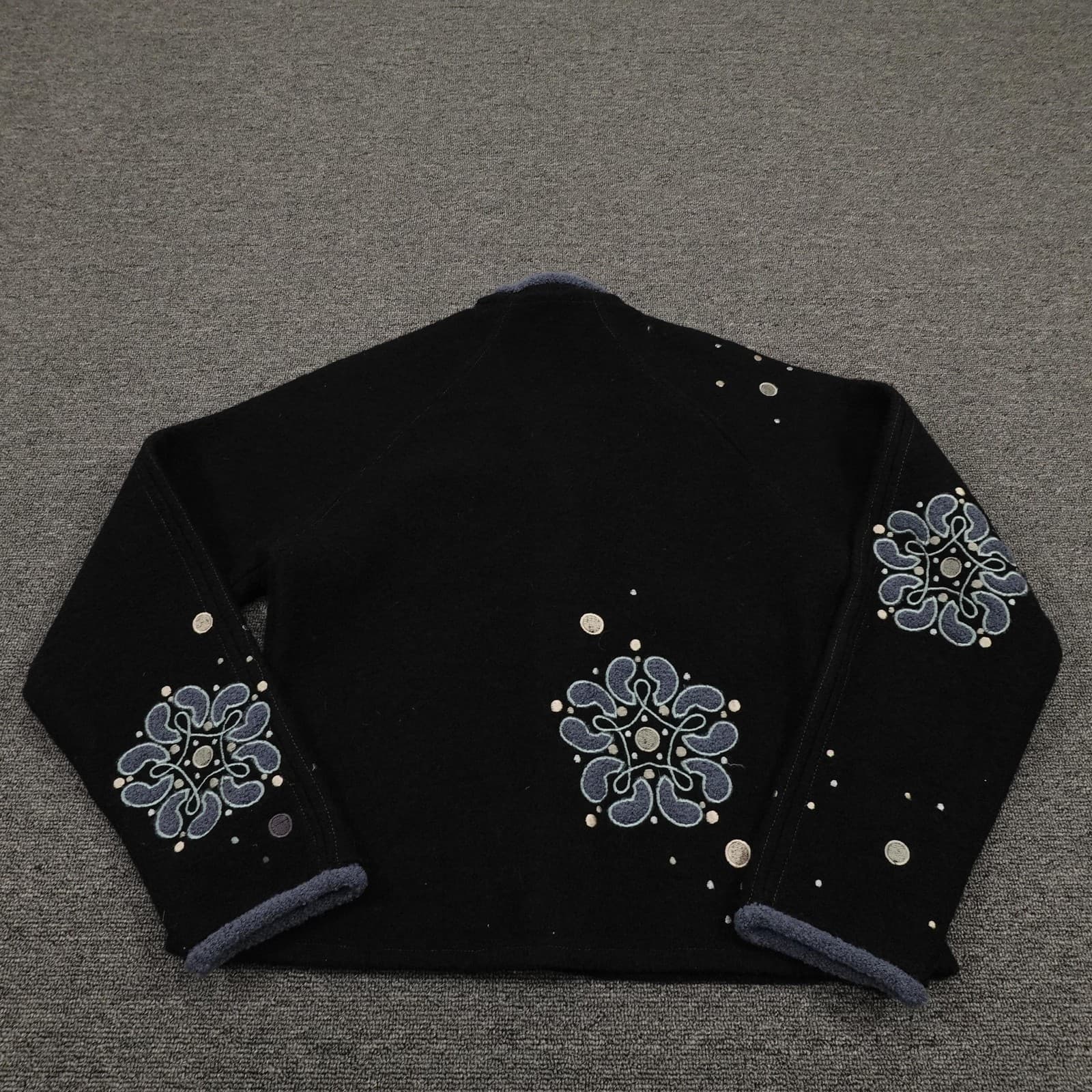 CoVelo Sweater Cardigan Womens Small Black Blue Embroidered Button Front Wool - Thumbnail 5