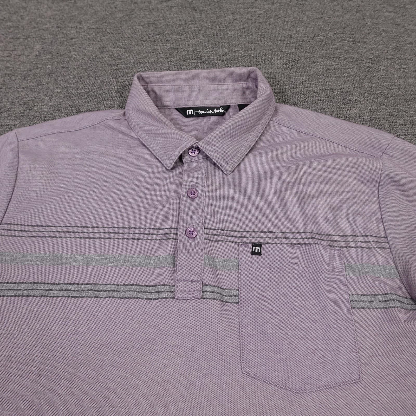 Travis Mathew Polo Shirt Mens Medium Purple Striped Pima Cotton Golf Performance - Thumbnail 2
