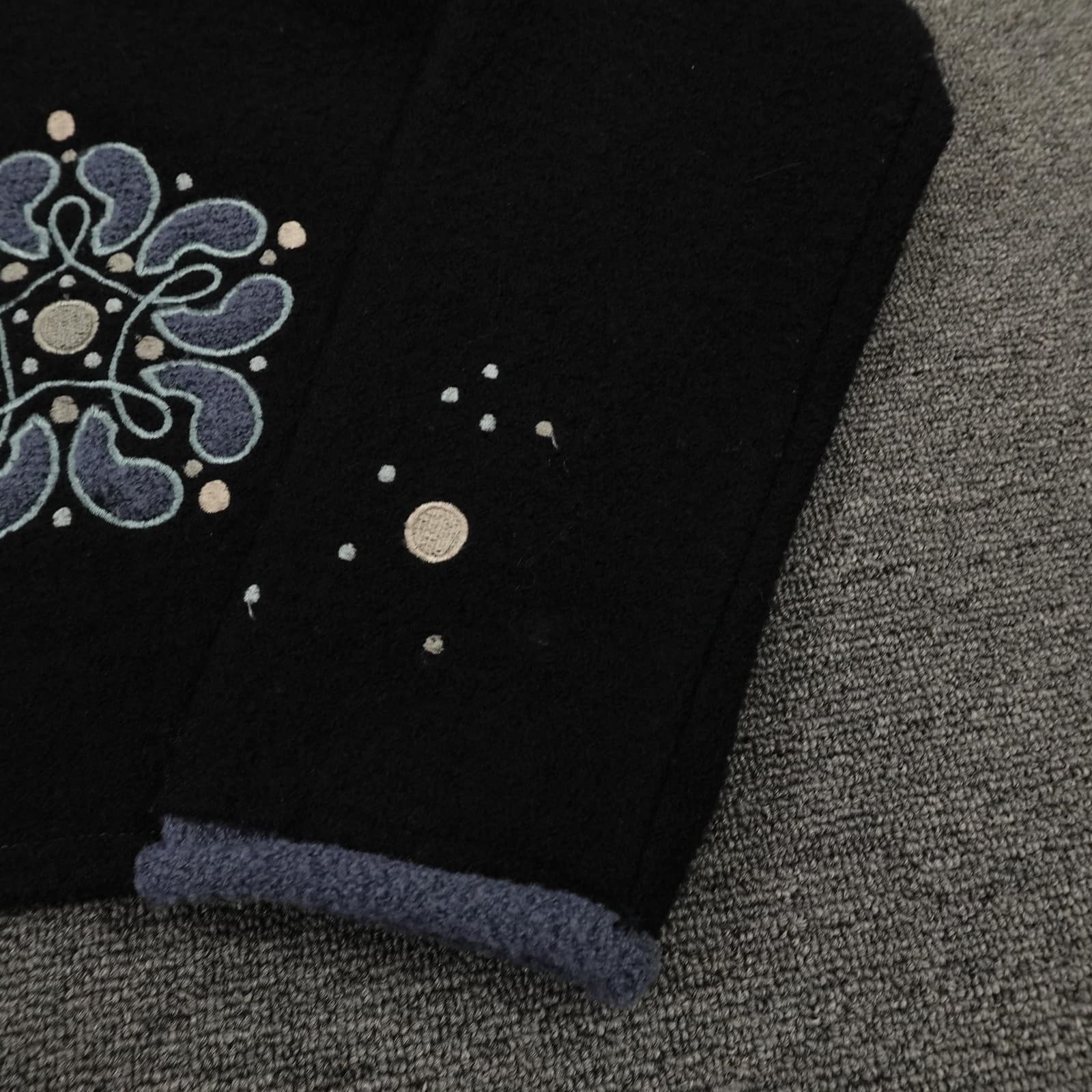 CoVelo Sweater Cardigan Womens Small Black Blue Embroidered Button Front Wool - Thumbnail 2