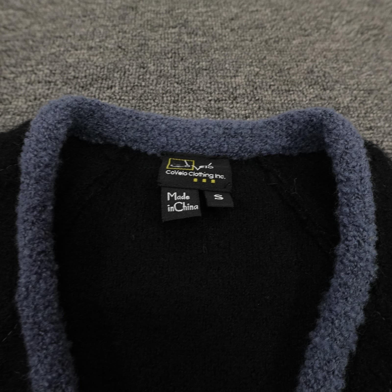 CoVelo Sweater Cardigan Womens Small Black Blue Embroidered Button Front Wool - Thumbnail 4