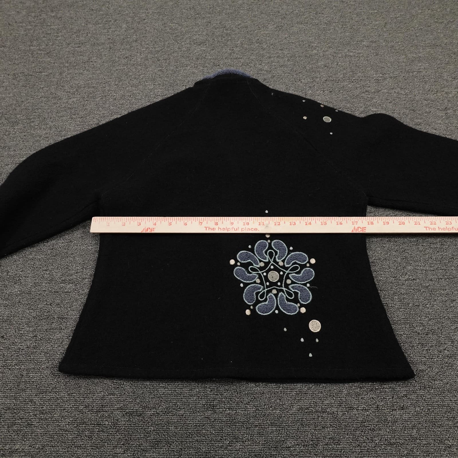 CoVelo Sweater Cardigan Womens Small Black Blue Embroidered Button Front Wool - Thumbnail 6