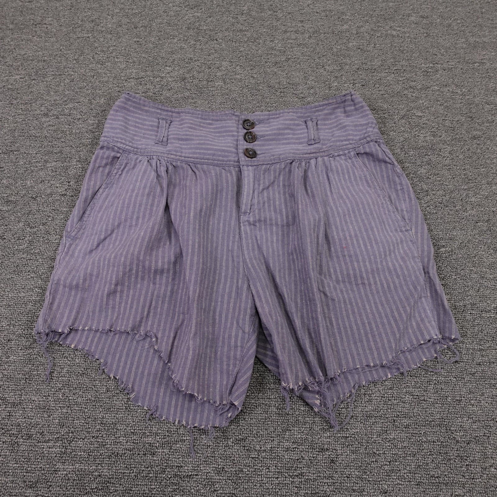 Sundance Shorts Womens 4 Purple Striped Linen Cotton Cutoff Casual Raw Hem Boho