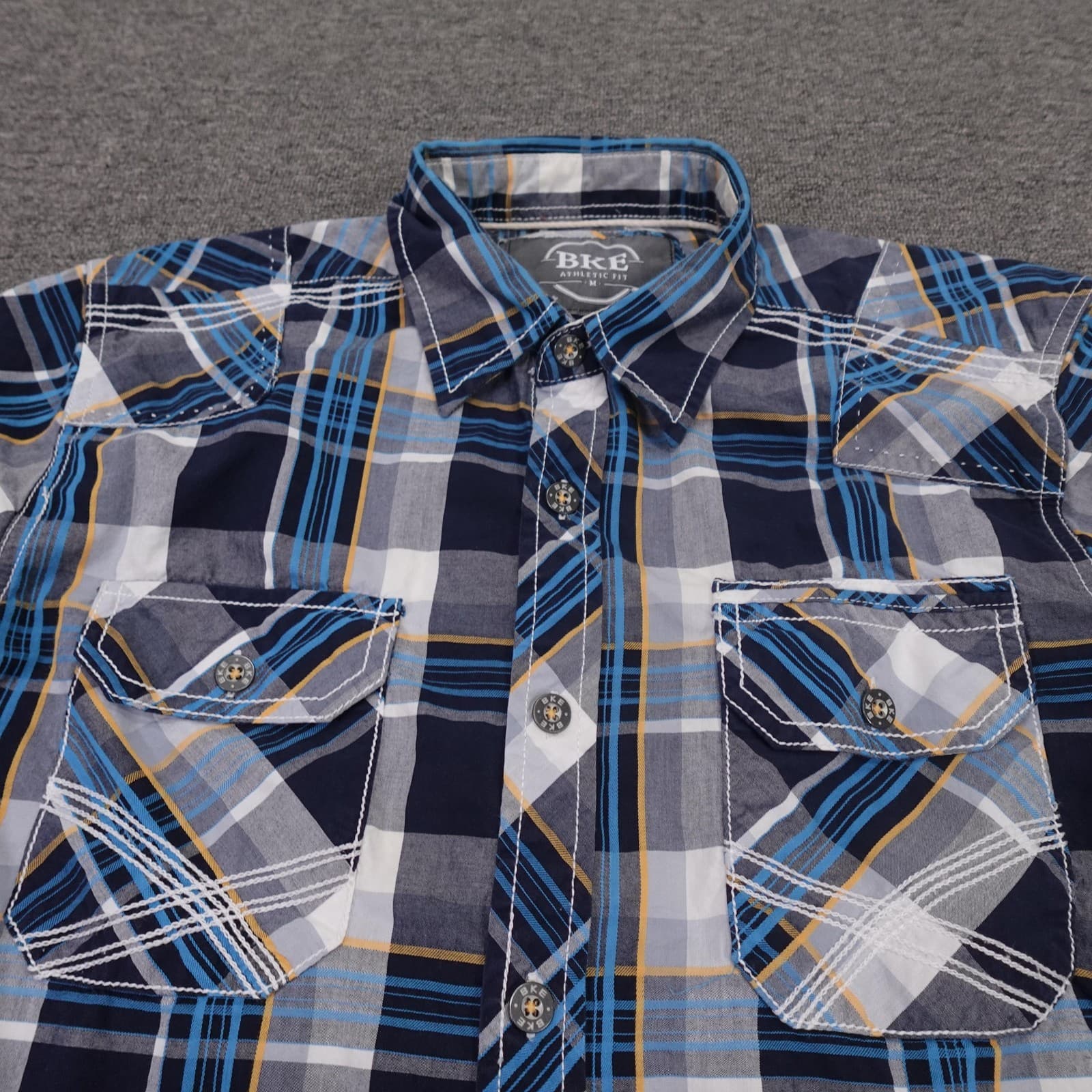 BKE Shirt Mens Medium Blue Plaid Long Sleeve Button Up Western Athletic Fit - Thumbnail 2