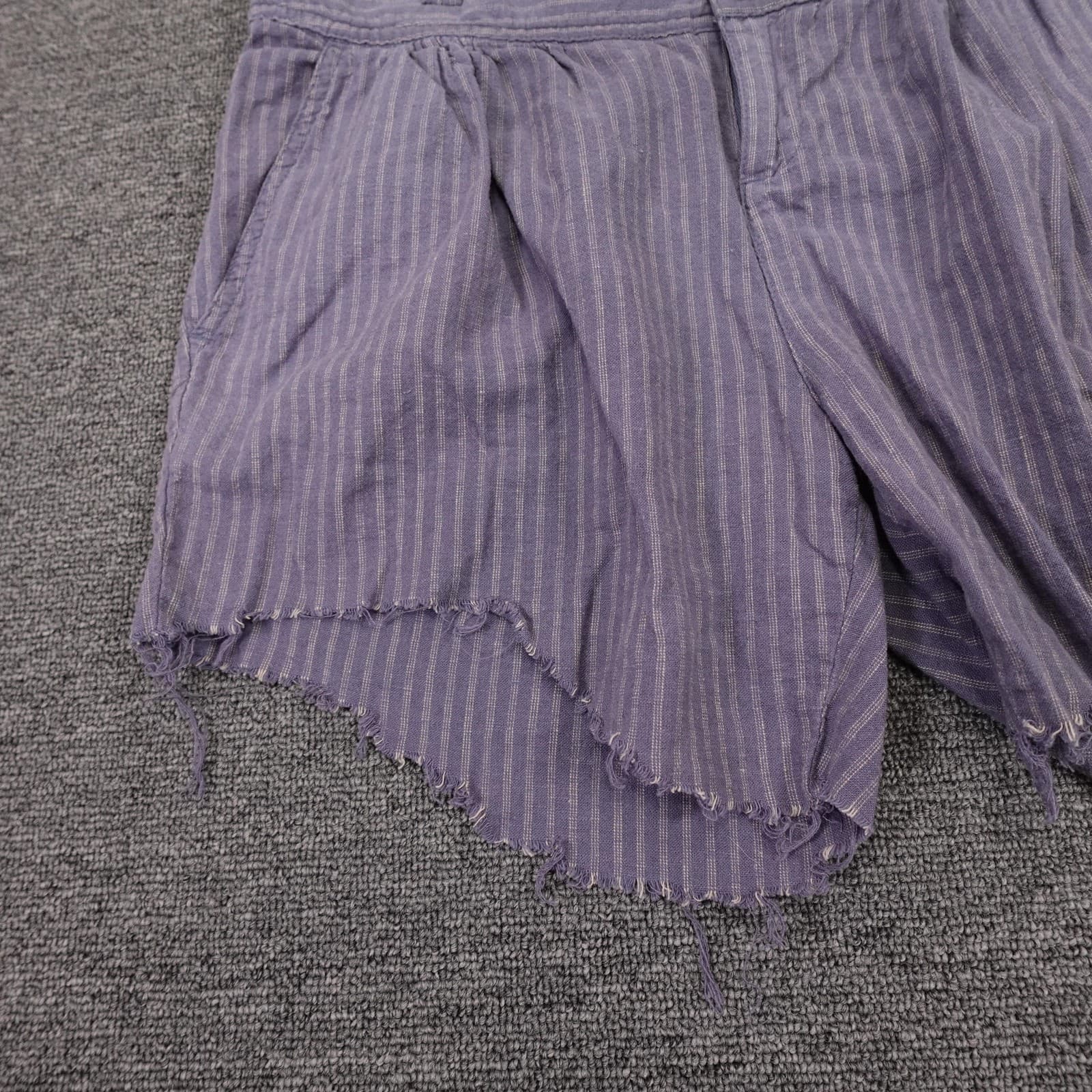 Sundance Shorts Womens 4 Purple Striped Linen Cotton Cutoff Casual Raw Hem Boho - Thumbnail 3
