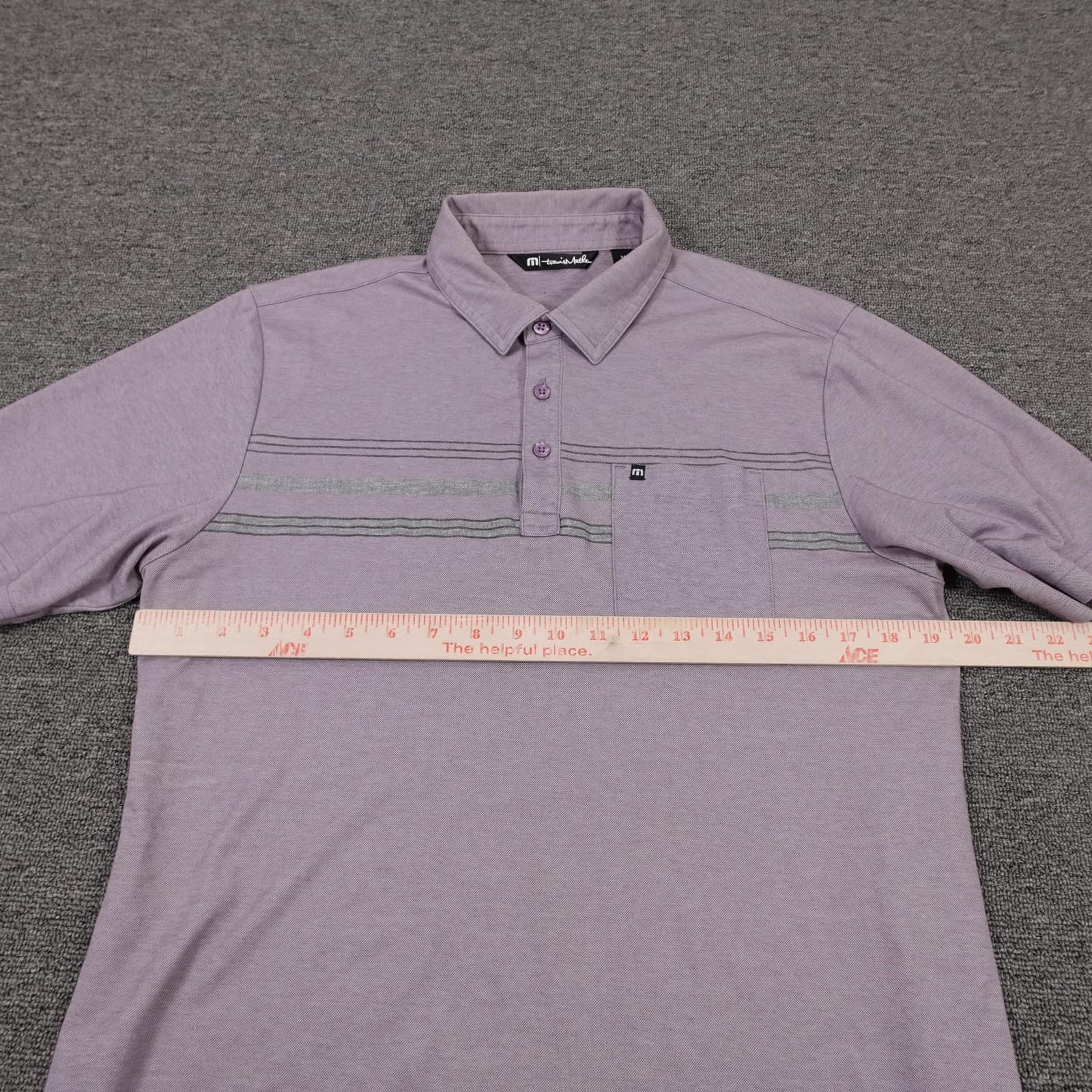 Travis Mathew Polo Shirt Mens Medium Purple Striped Pima Cotton Golf Performance - Thumbnail 4