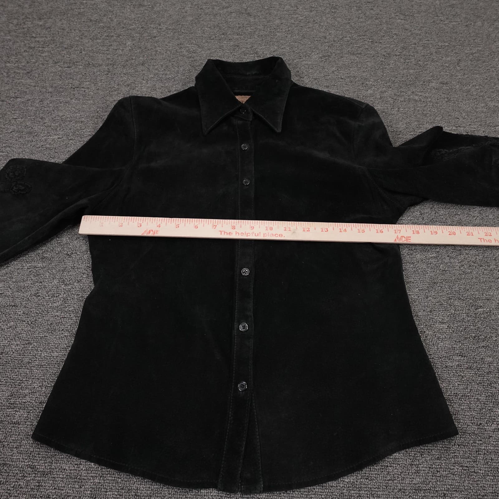 Skotts Suede Shirt Jacket Womens Medium Black Embroidered Suede Button Front - Thumbnail 5