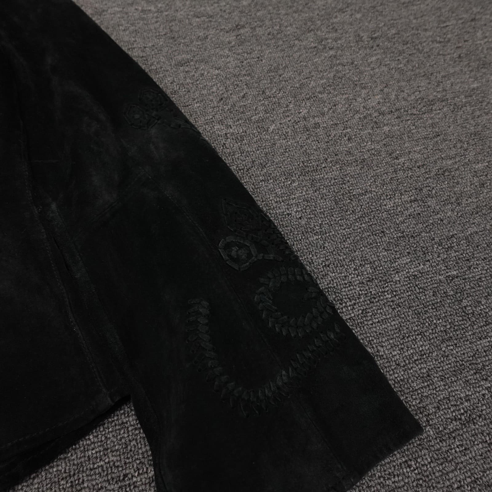 Skotts Suede Shirt Jacket Womens Medium Black Embroidered Suede Button Front - Thumbnail 10