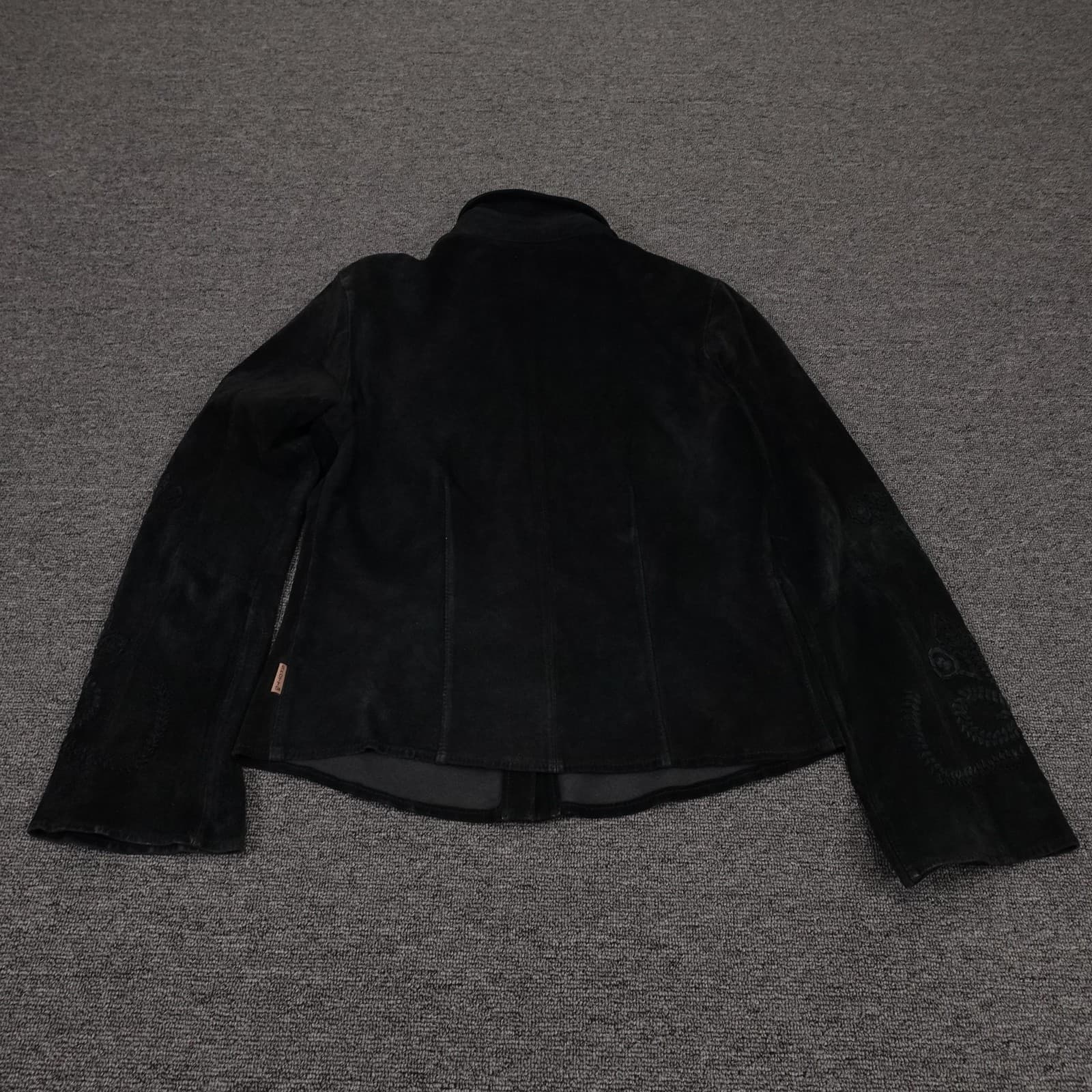 Skotts Suede Shirt Jacket Womens Medium Black Embroidered Suede Button Front - Thumbnail 13