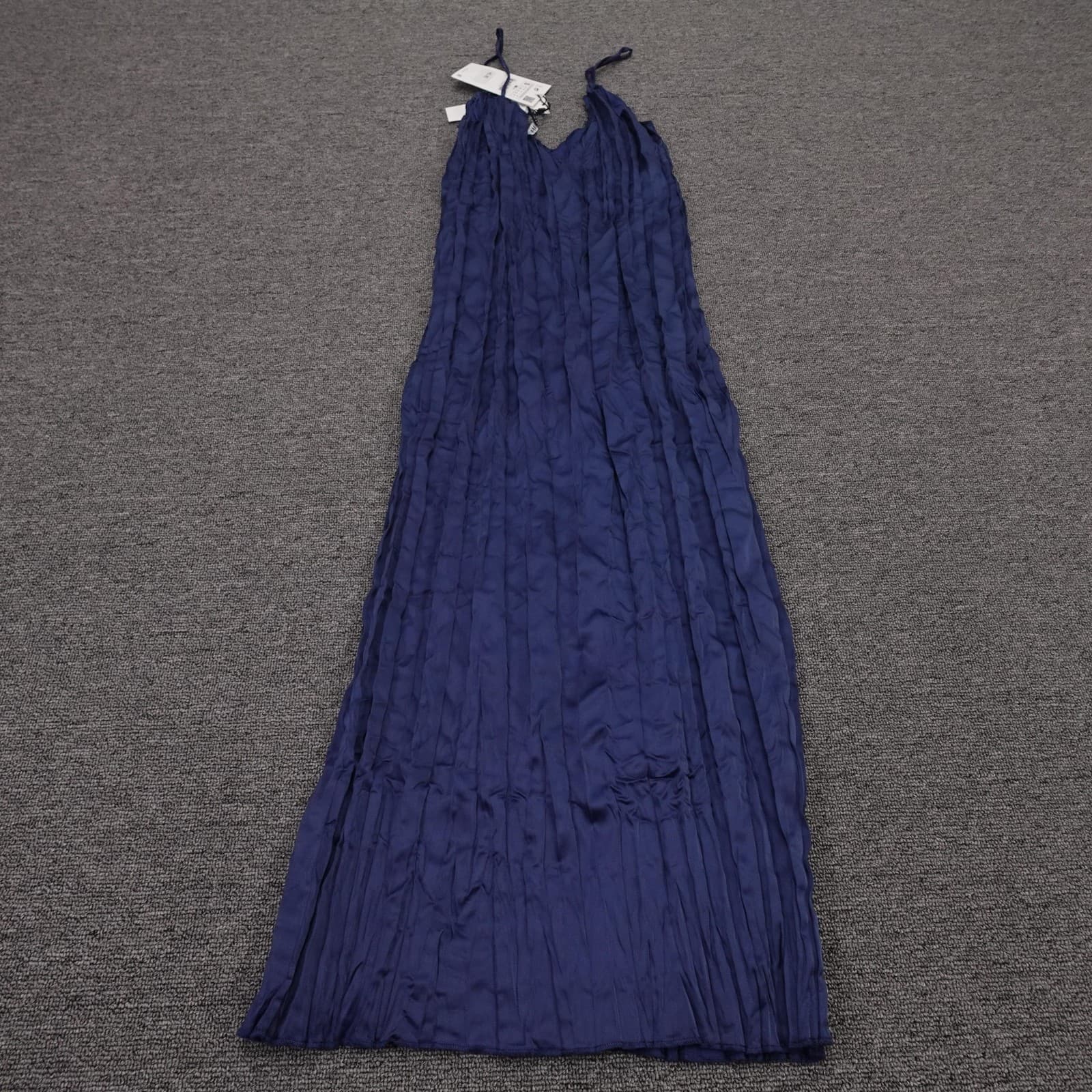 Zara Dress Womens Small Blue Pleated Slip Maxi V Neck Strappy Summer Casual - Thumbnail 3
