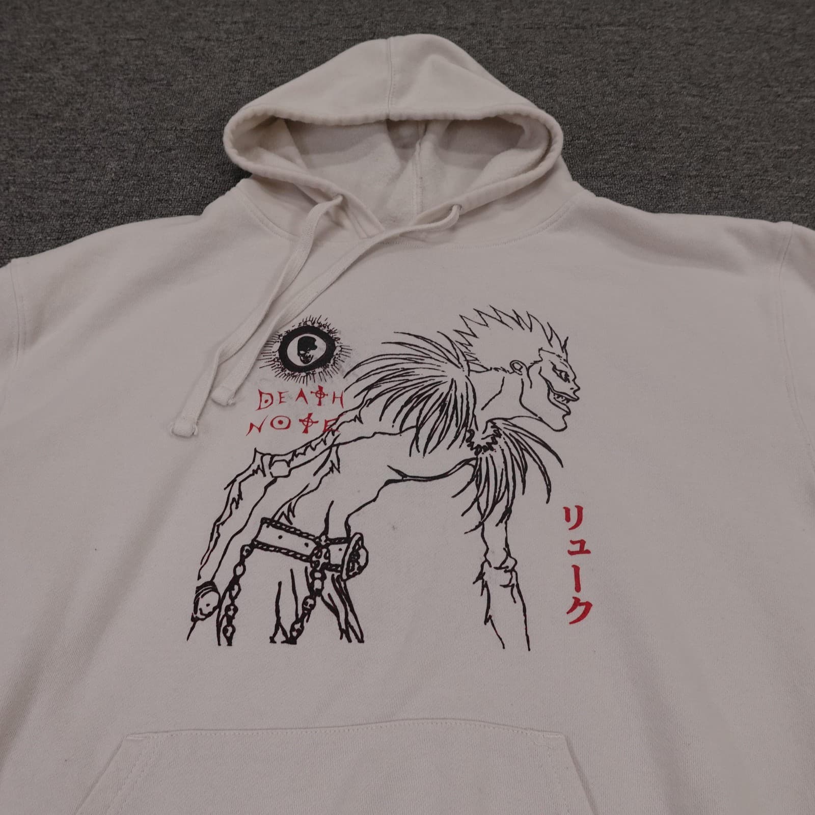Death Note Hoodie Mens Large White Ryuk Graphic Pullover Fleece Anime Sweatshirt - Thumbnail 2