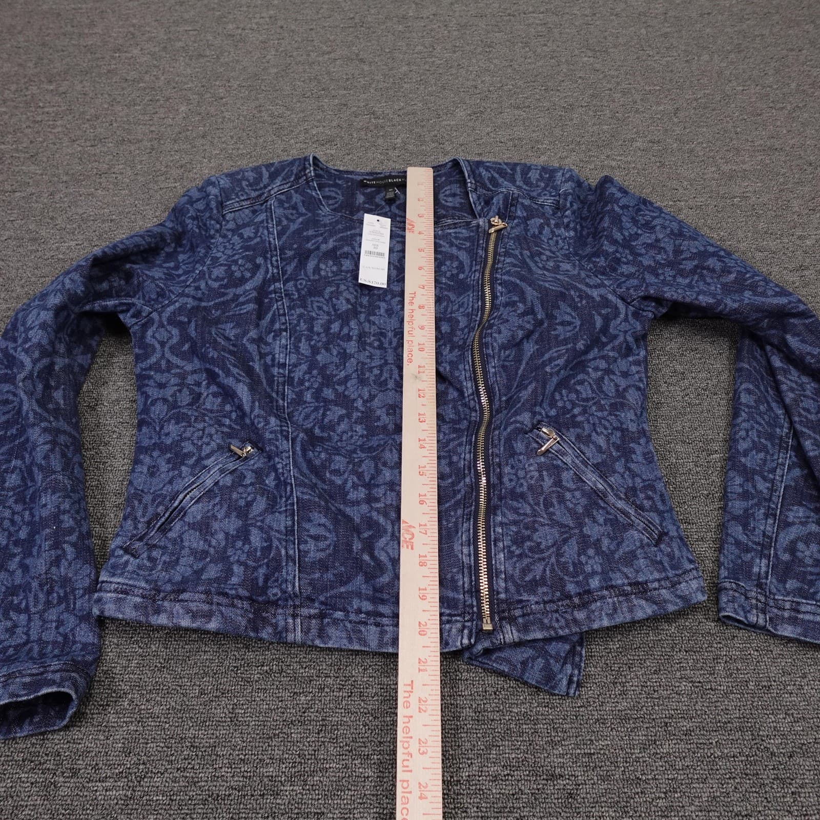 White House Black Market Jacket Womens 10 Blue Denim Moto Asymmetrical Zip - Thumbnail 6