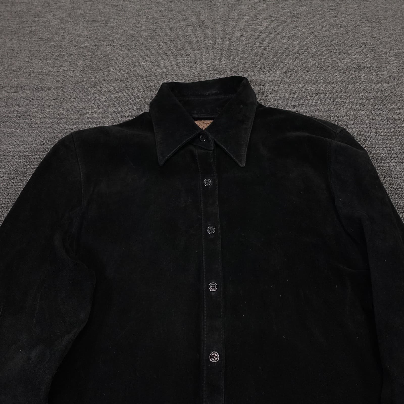 Skotts Suede Shirt Jacket Womens Medium Black Embroidered Suede Button Front - Thumbnail 2