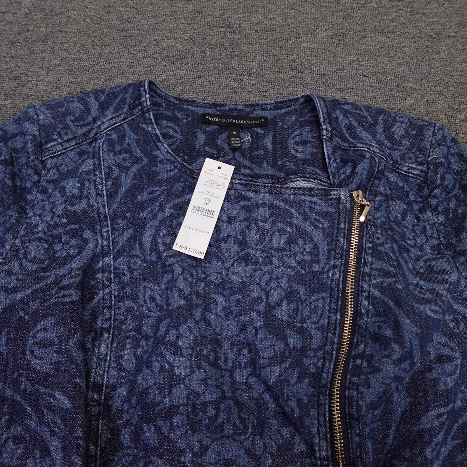 White House Black Market Jacket Womens 10 Blue Denim Moto Asymmetrical Zip - Thumbnail 2