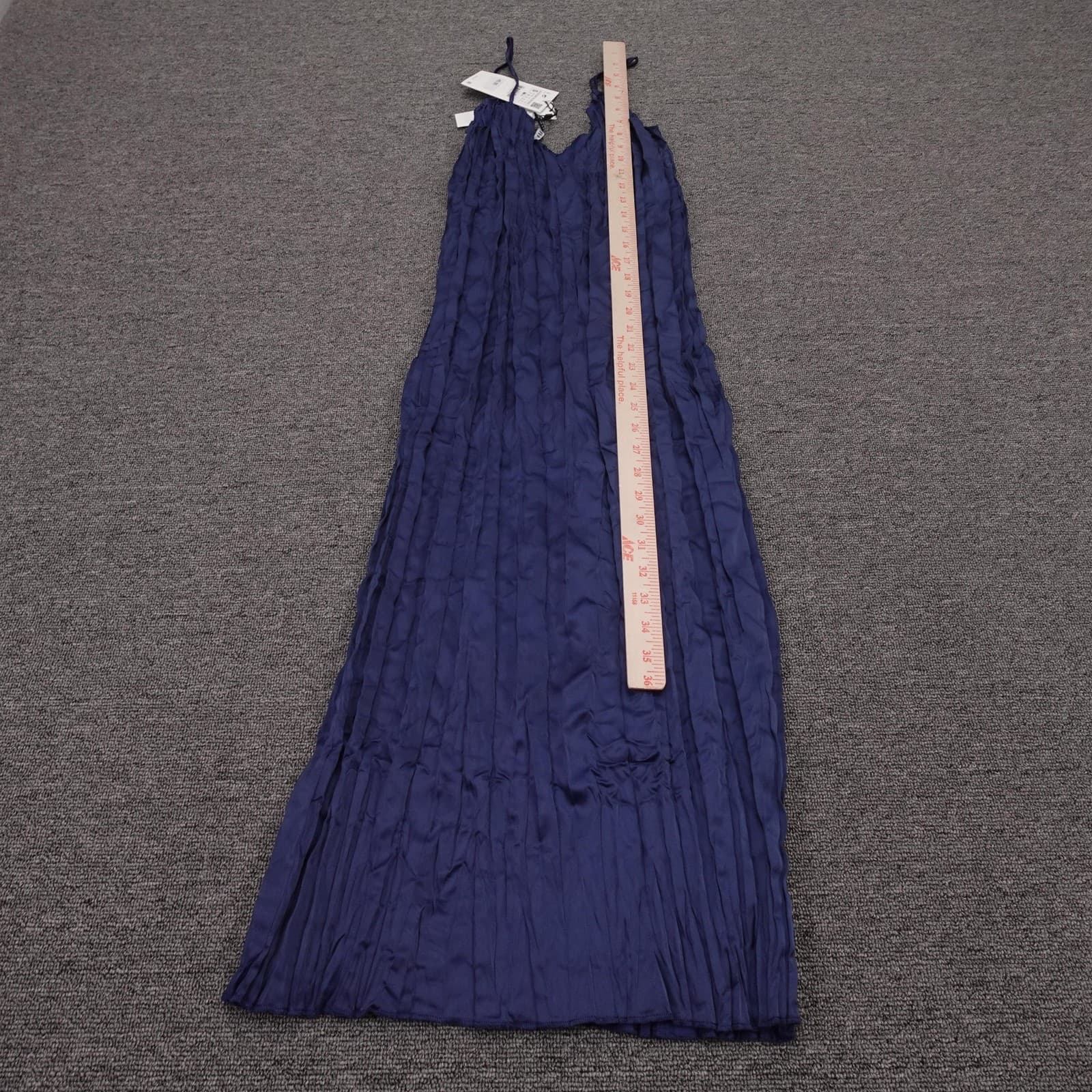 Zara Dress Womens Small Blue Pleated Slip Maxi V Neck Strappy Summer Casual - Thumbnail 4