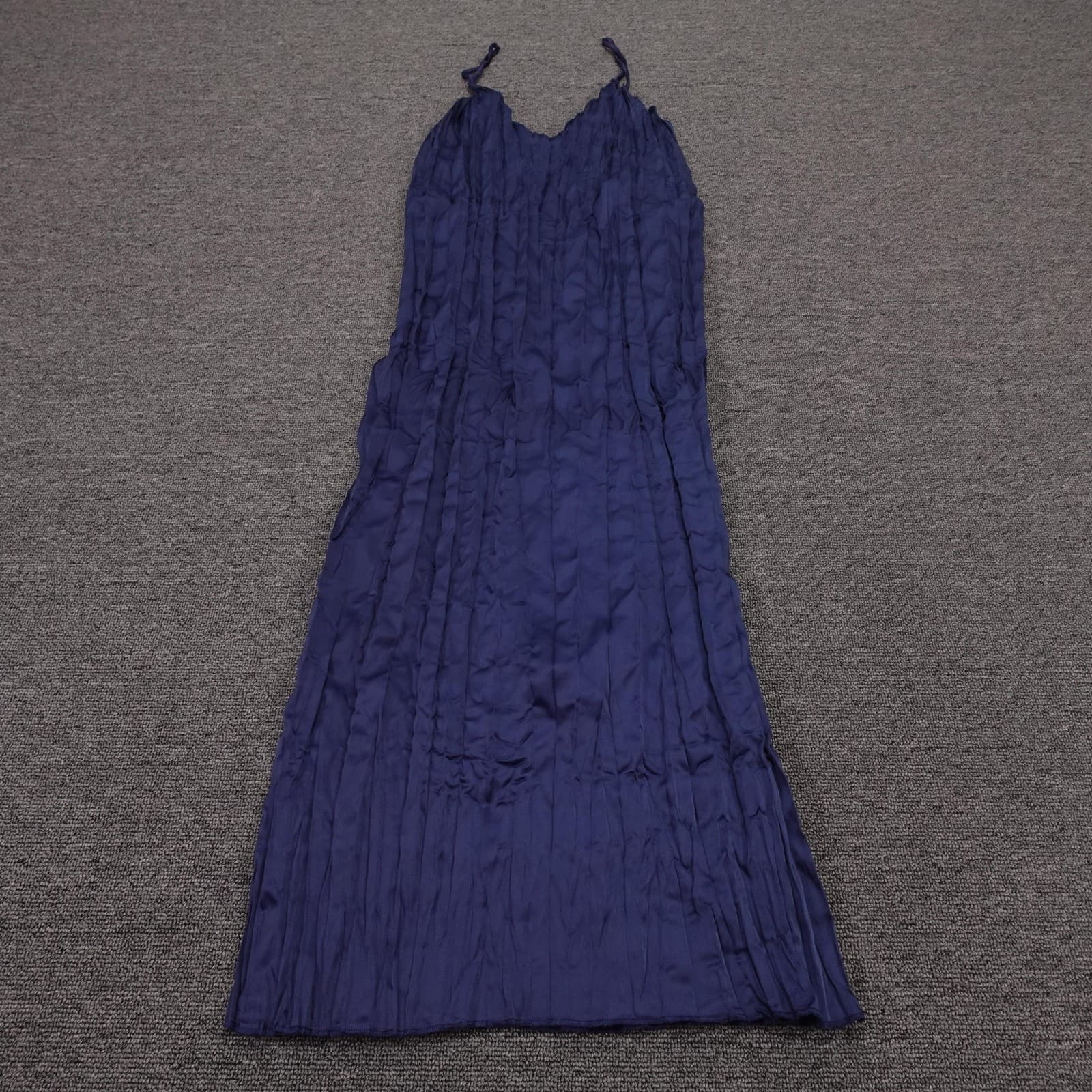 Zara Dress Womens Small Blue Pleated Slip Maxi V Neck Strappy Summer Casual