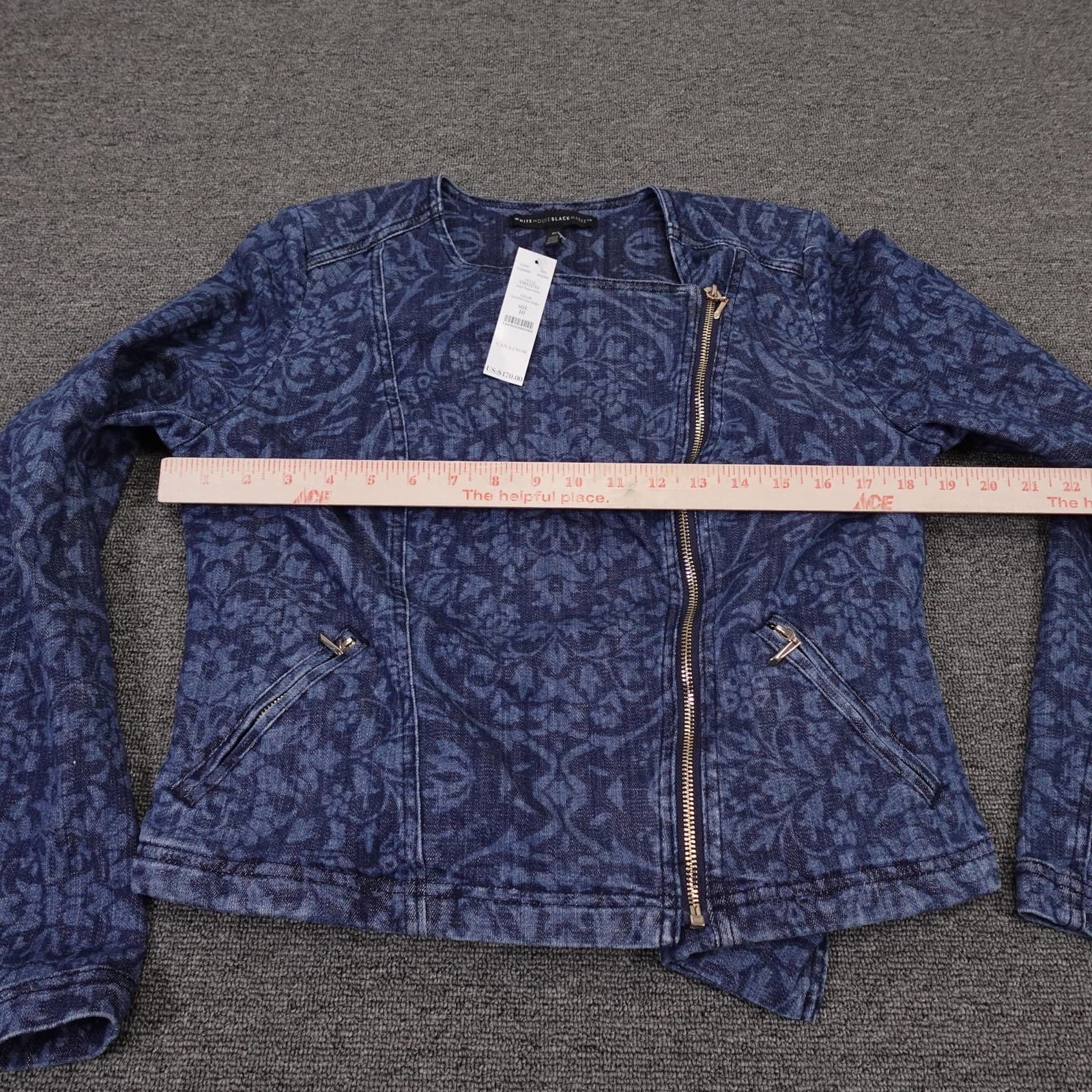 White House Black Market Jacket Womens 10 Blue Denim Moto Asymmetrical Zip - Thumbnail 5