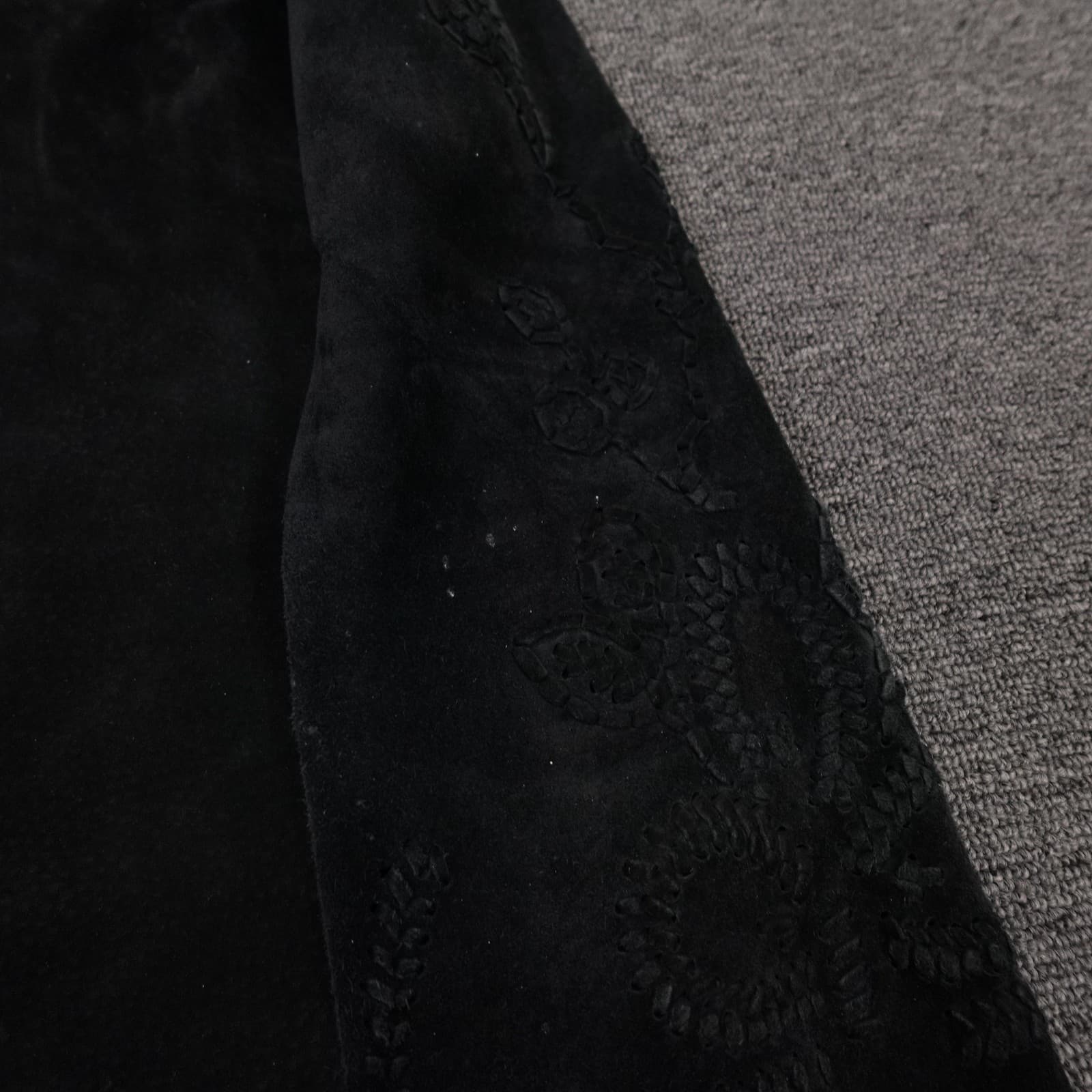 Skotts Suede Shirt Jacket Womens Medium Black Embroidered Suede Button Front - Thumbnail 3