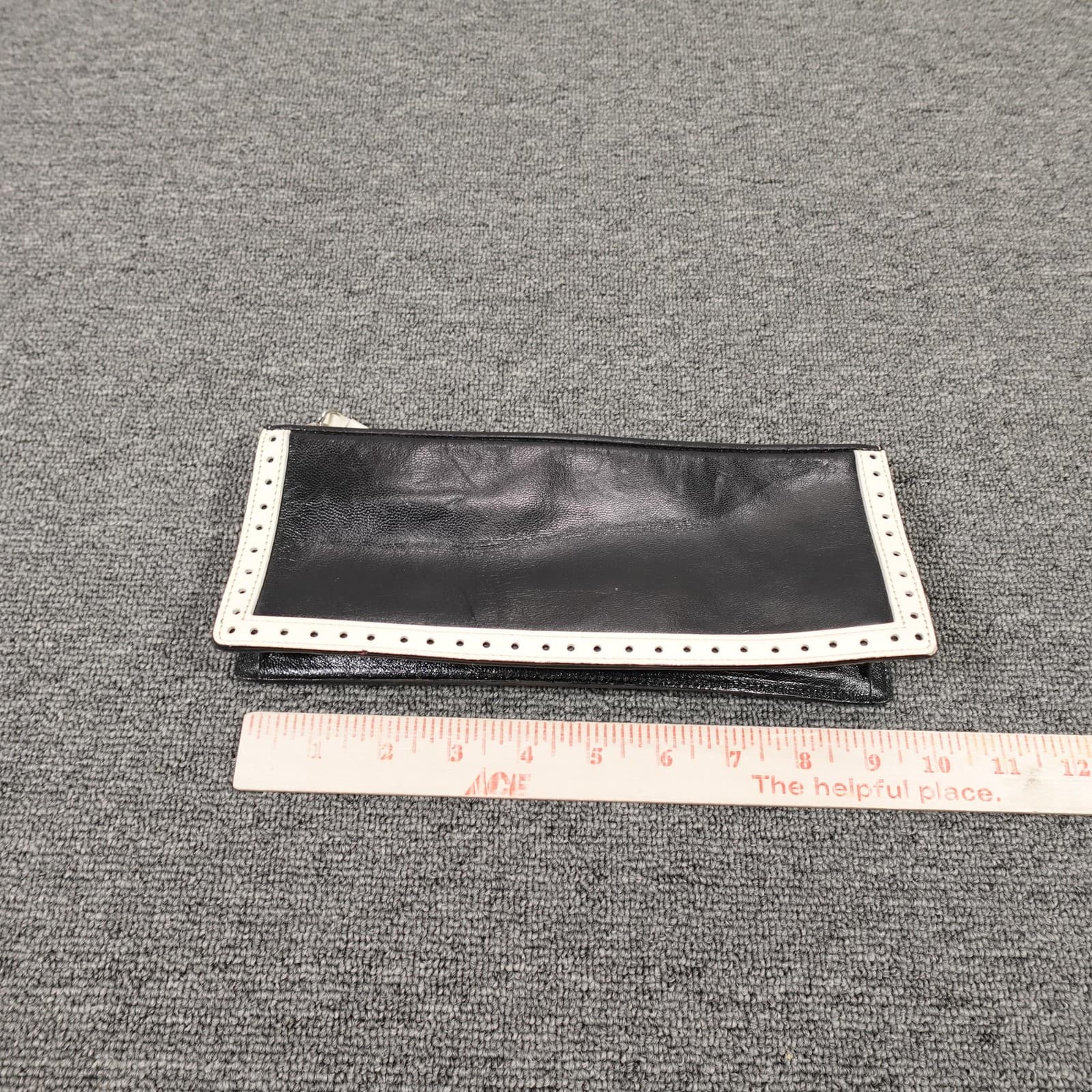 Ann Taylor Clutch Womens Small Black Leather Wristlet White Trim Zip Bag - Thumbnail 5