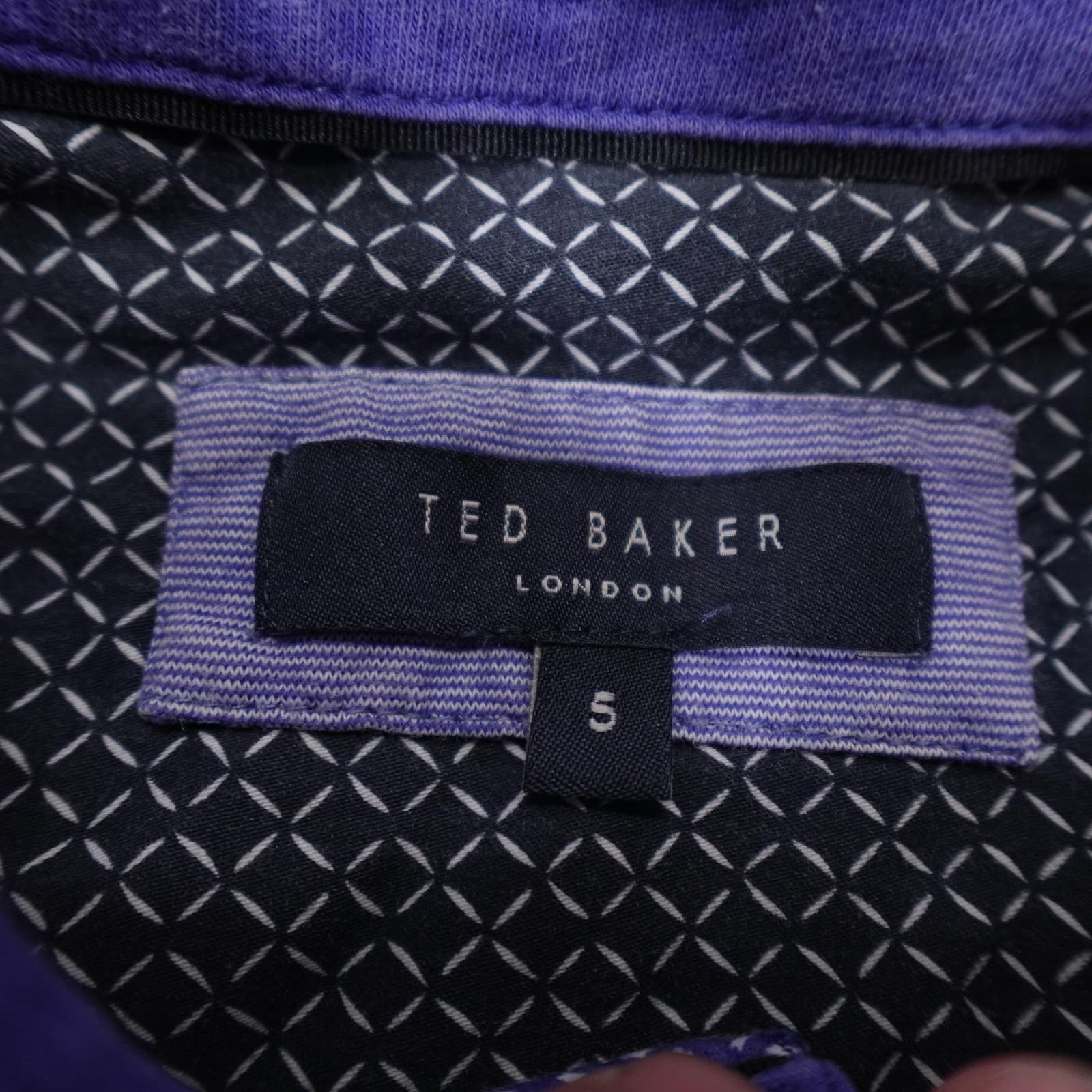 Ted Baker Polo Shirt Mens Large Purple Striped Contrast Collar Chest Pocket - Thumbnail 3