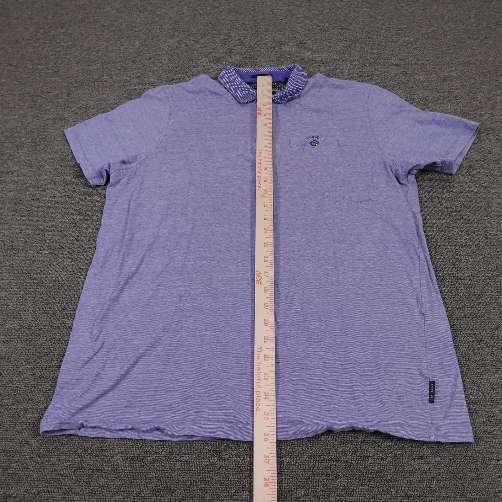 Ted Baker Polo Shirt Mens Large Purple Striped Contrast Collar Chest Pocket - Thumbnail 6