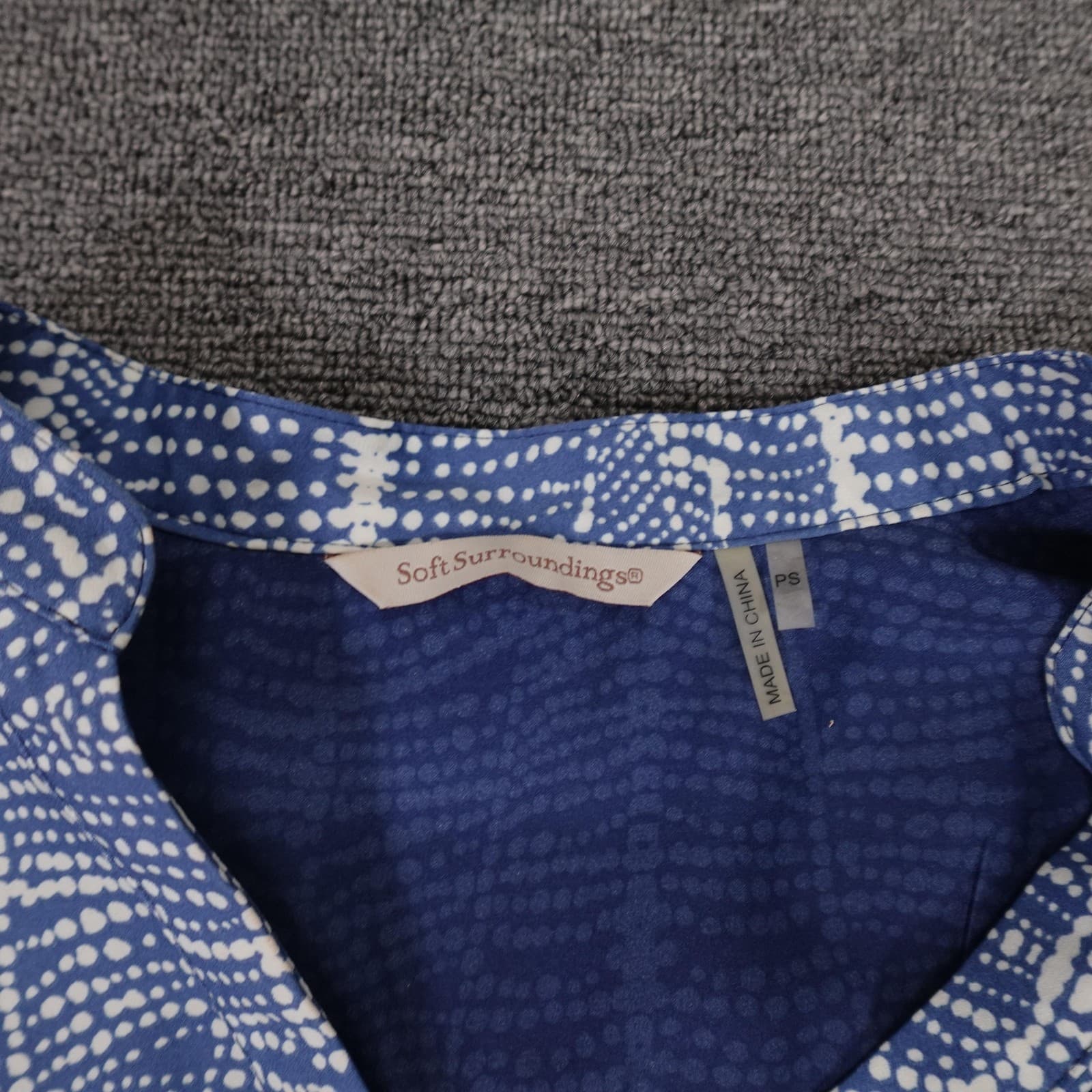 Soft Surroundings Blouse Womens PS Blue Geometric Print Tunic 3/4 Sleeve V Neck - Thumbnail 2