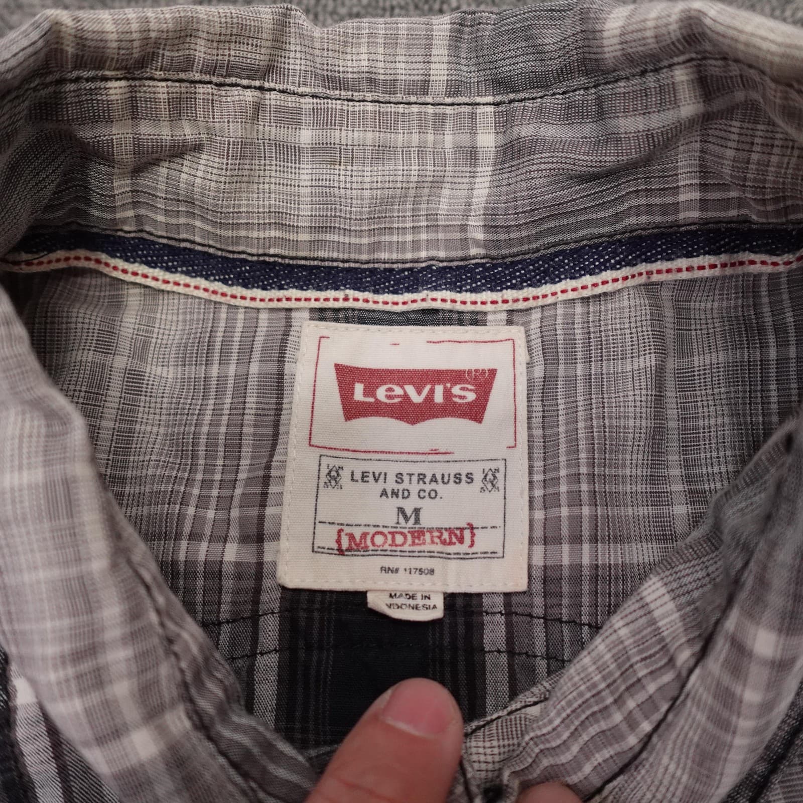 Levis Shirt Mens Medium Gray Plaid Long Sleeve Western Snap Cowboy Casual Woven - Thumbnail 3
