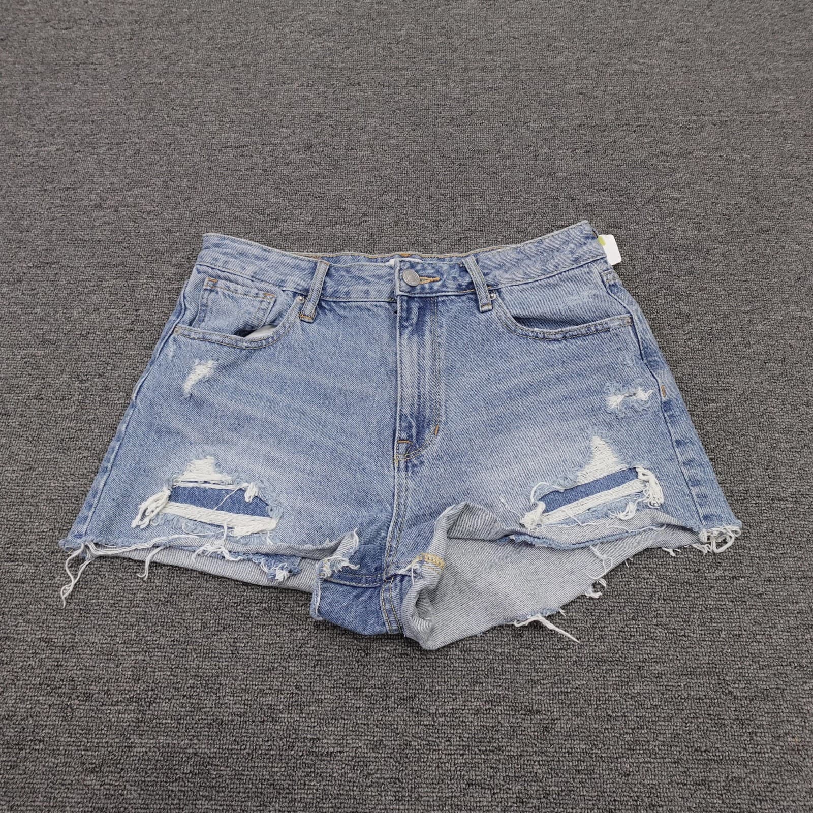 PacSun High Rise Festival Shorts Womens 27 Blue Denim Distressed Cutoff Raw Hem