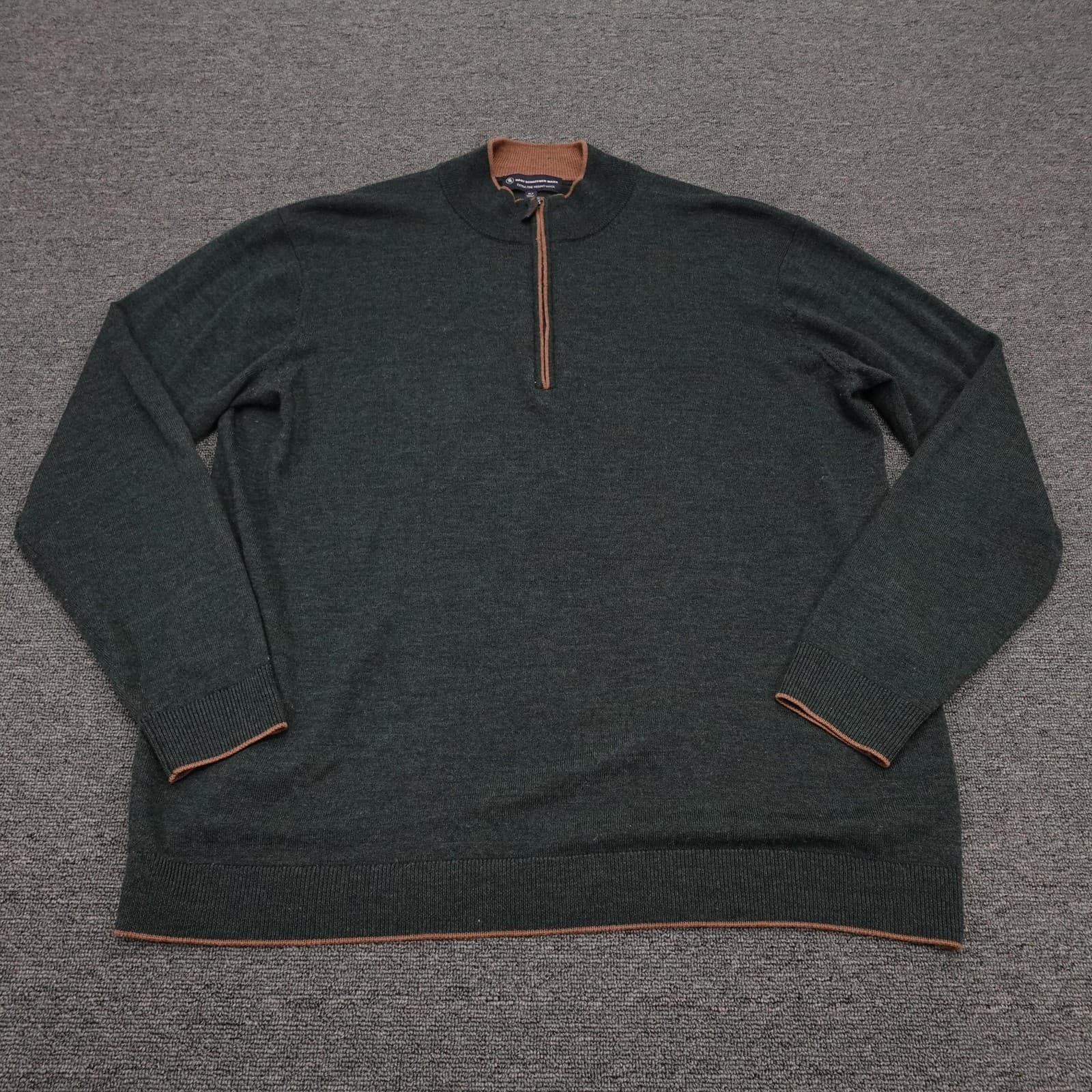 Hart Schaffner Marx Sweater Mens XLT Green Merino Wool Quarter Zip Mock Neck