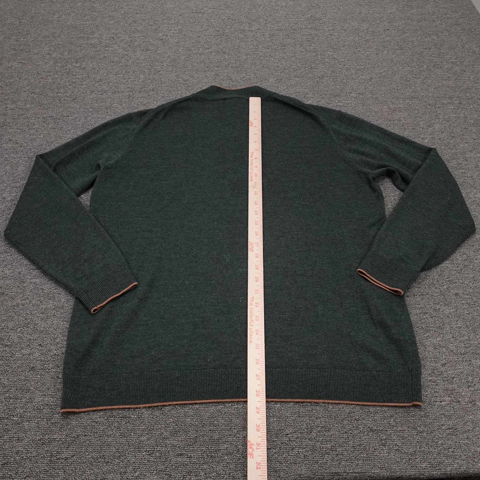 Hart Schaffner Marx Sweater Mens XLT Green Merino Wool Quarter Zip Mock Neck - Thumbnail 5