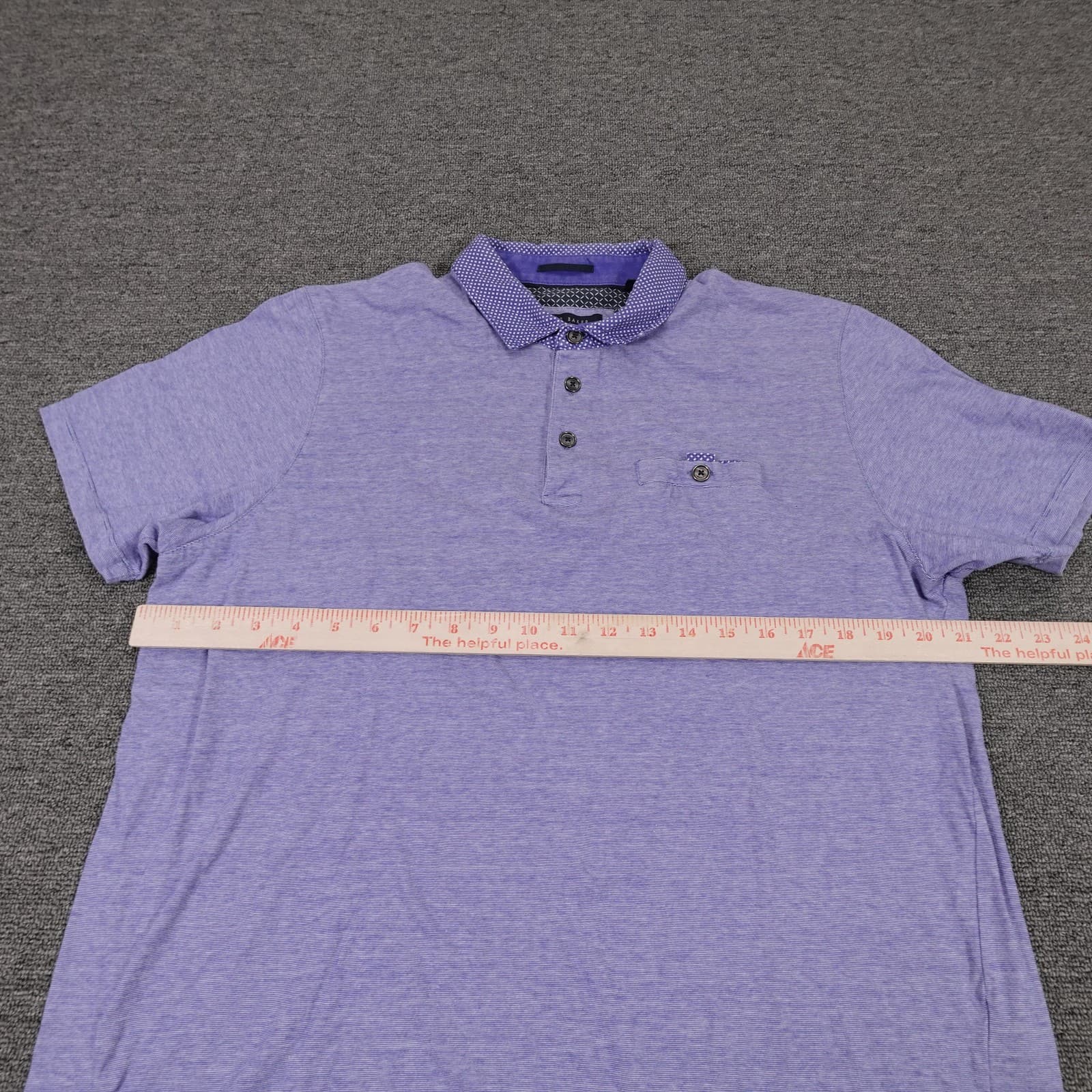 Ted Baker Polo Shirt Mens Large Purple Striped Contrast Collar Chest Pocket - Thumbnail 5