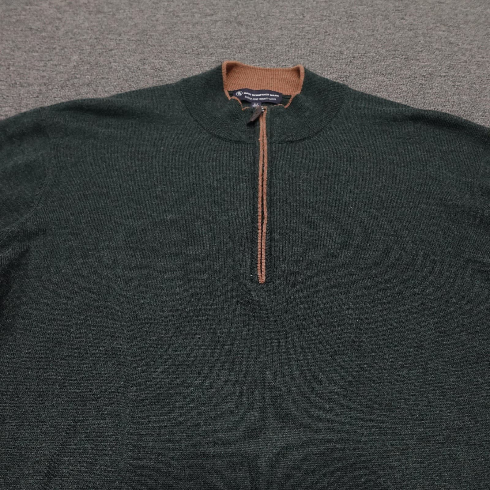 Hart Schaffner Marx Sweater Mens XLT Green Merino Wool Quarter Zip Mock Neck - Thumbnail 2