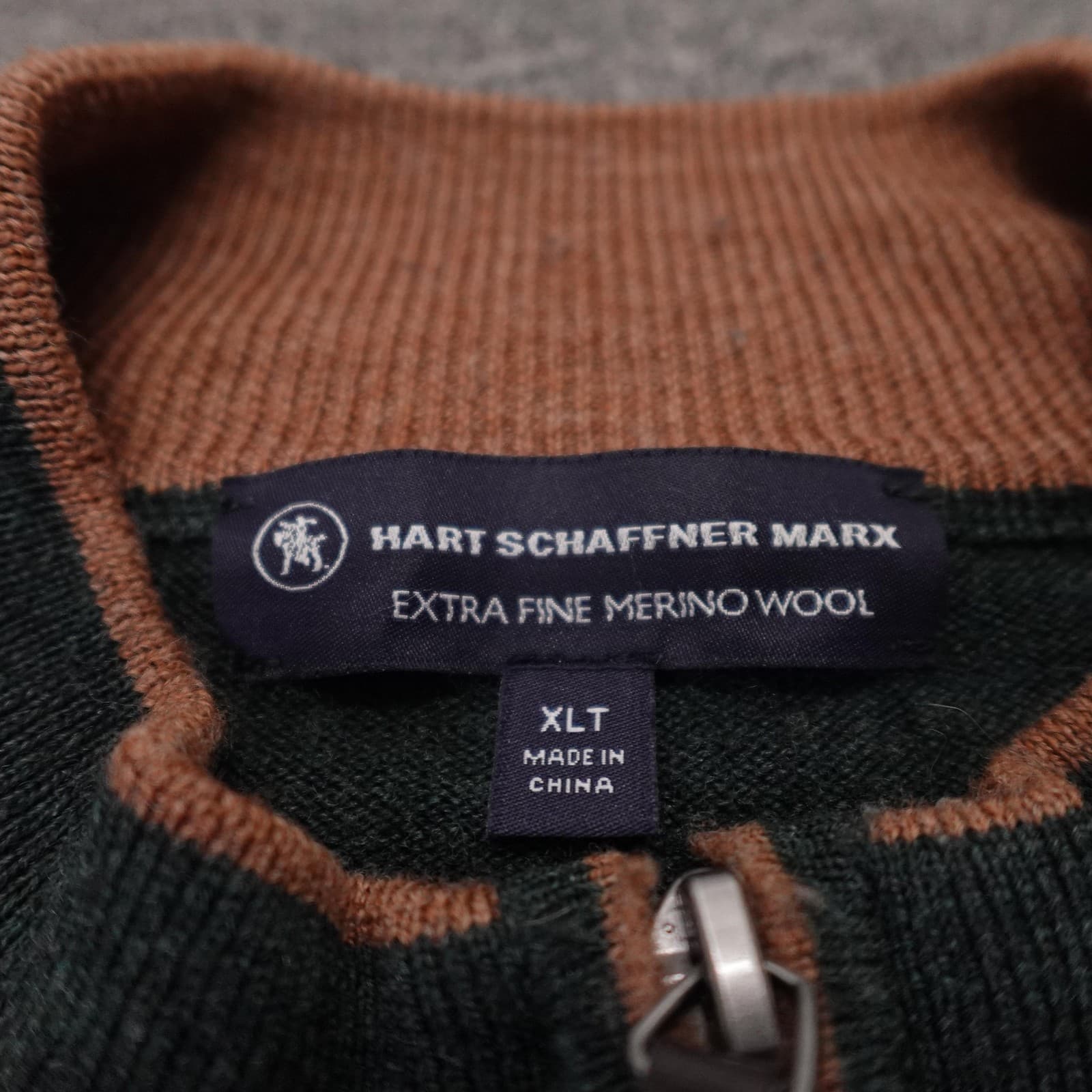 Hart Schaffner Marx Sweater Mens XLT Green Merino Wool Quarter Zip Mock Neck - Thumbnail 3