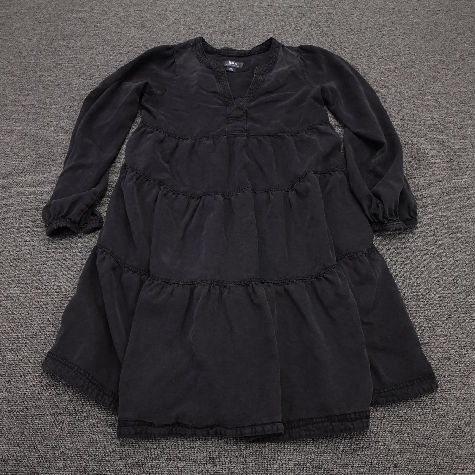 Maeve Dress Womens Small Black Long Sleeve Tiered Swing Trapeze Pockets