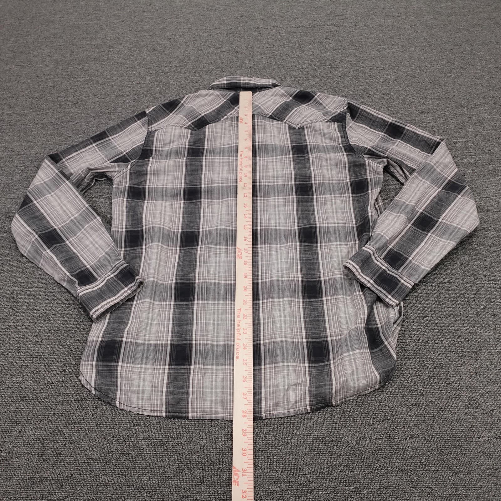Levis Shirt Mens Medium Gray Plaid Long Sleeve Western Snap Cowboy Casual Woven - Thumbnail 5