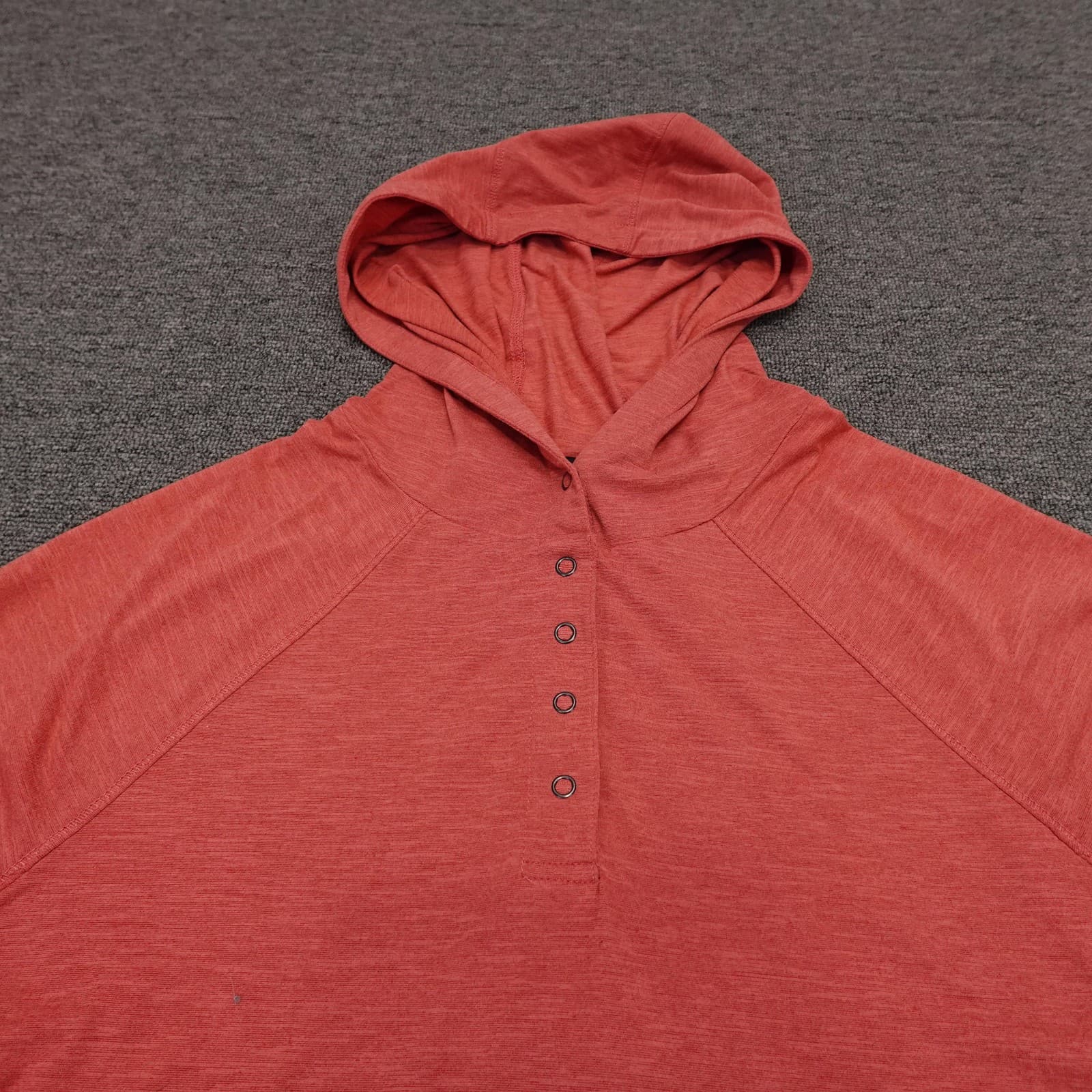 PrAna Hoodie Womens Small Red Lightweight Henley Button Pullover Stretch Jersey - Thumbnail 3