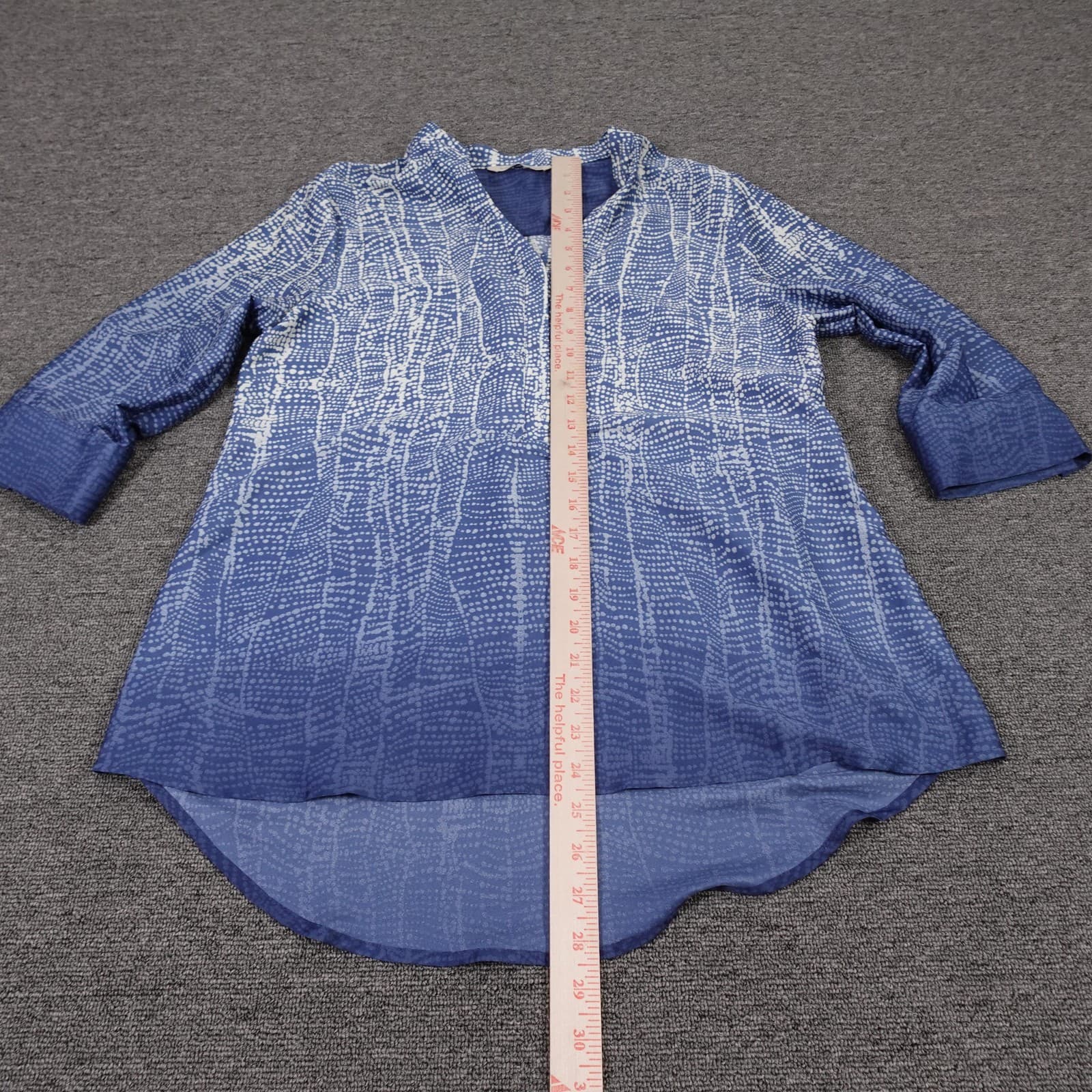 Soft Surroundings Blouse Womens PS Blue Geometric Print Tunic 3/4 Sleeve V Neck - Thumbnail 4