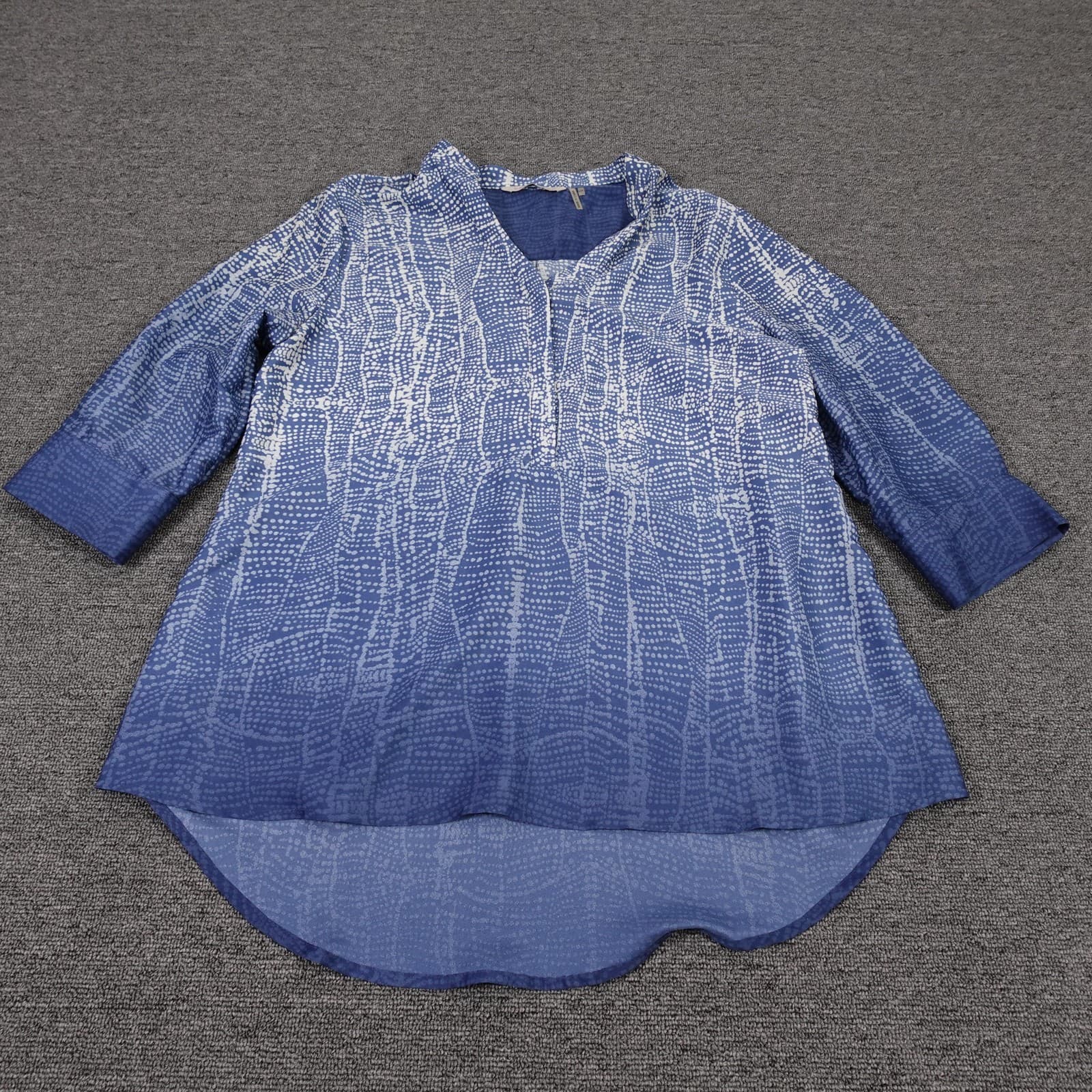 Soft Surroundings Blouse Womens PS Blue Geometric Print Tunic 3/4 Sleeve V Neck