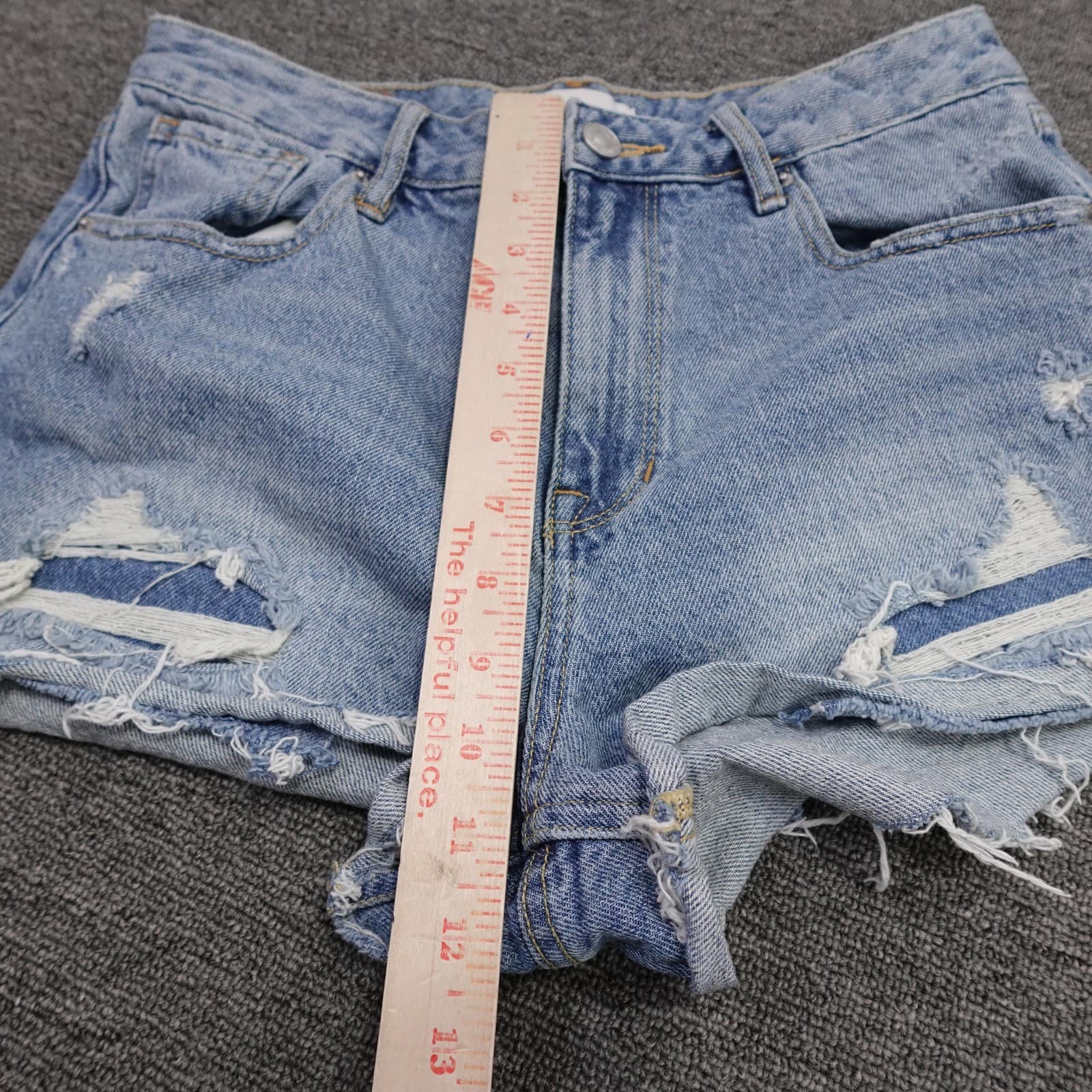 PacSun High Rise Festival Shorts Womens 27 Blue Denim Distressed Cutoff Raw Hem - Thumbnail 10
