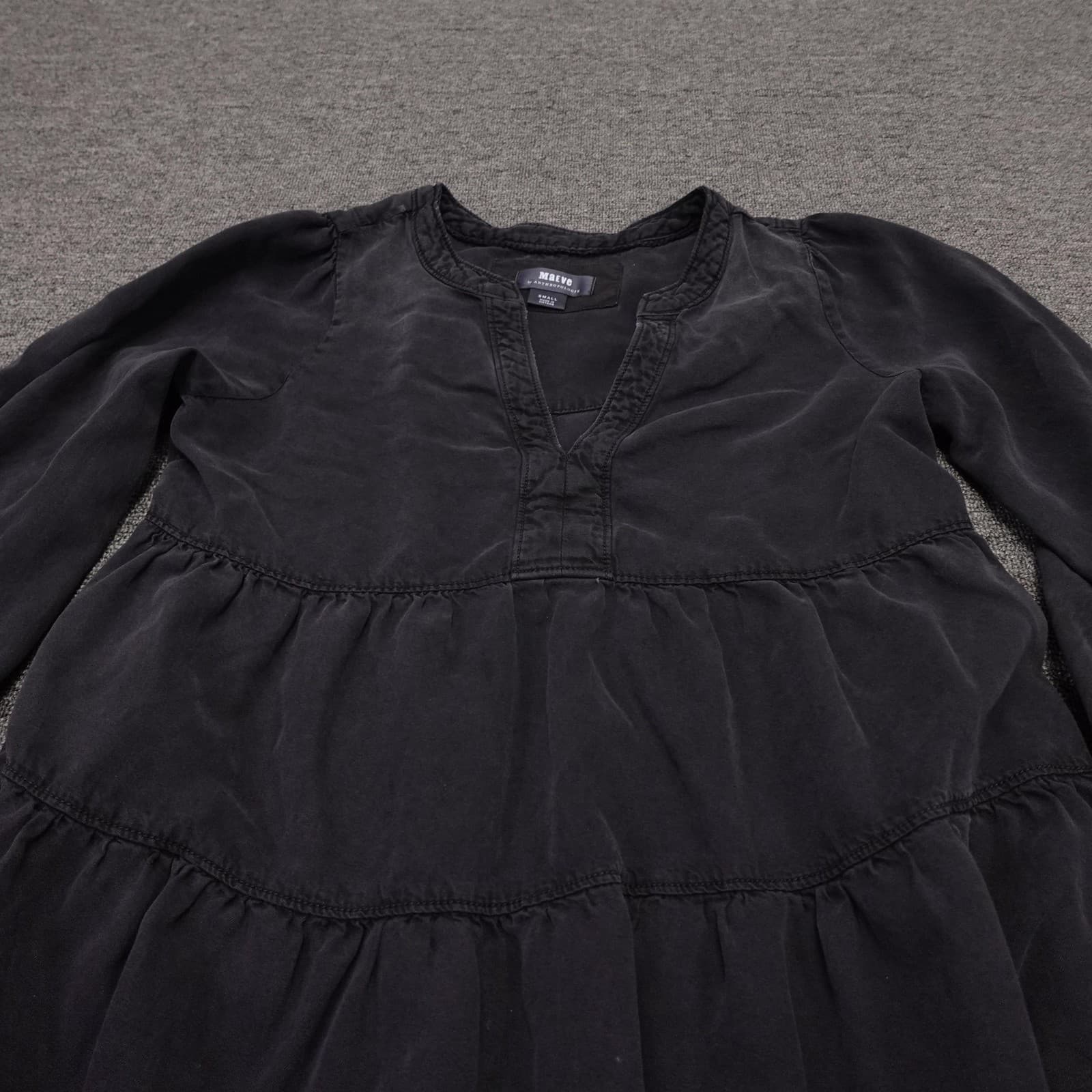 Maeve Dress Womens Small Black Long Sleeve Tiered Swing Trapeze Pockets - Thumbnail 2