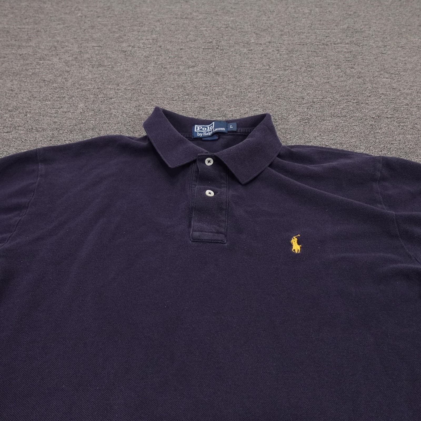 Polo By Ralph Lauren Polo Shirt Mens Large Navy Blue Long Sleeve Cotton Knit - Thumbnail 2