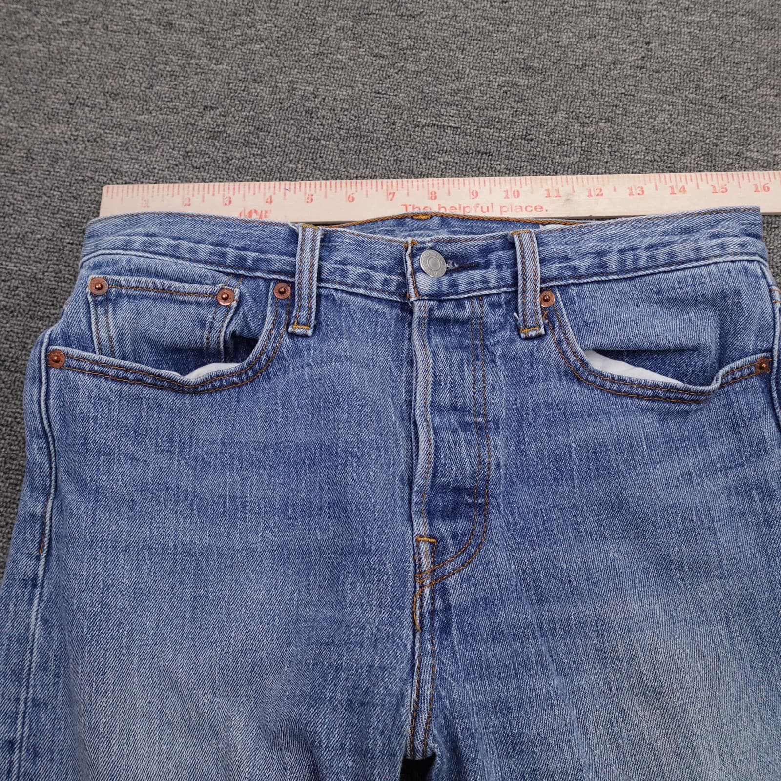 Levi's 501 Jeans Mens 30x30 Blue Wash Straight Button Fly Cone Denim Raw Hem - Thumbnail 10