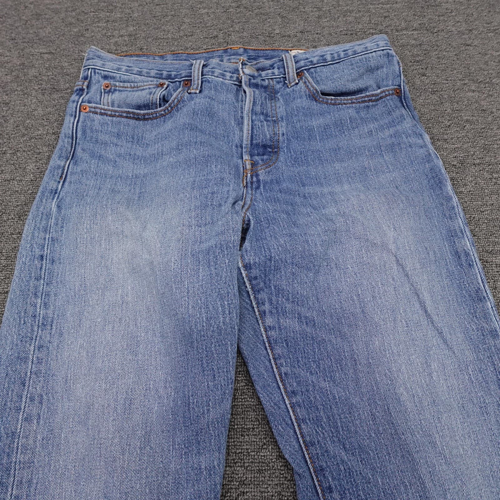 Levi's 501 Jeans Mens 30x30 Blue Wash Straight Button Fly Cone Denim Raw Hem - Thumbnail 2