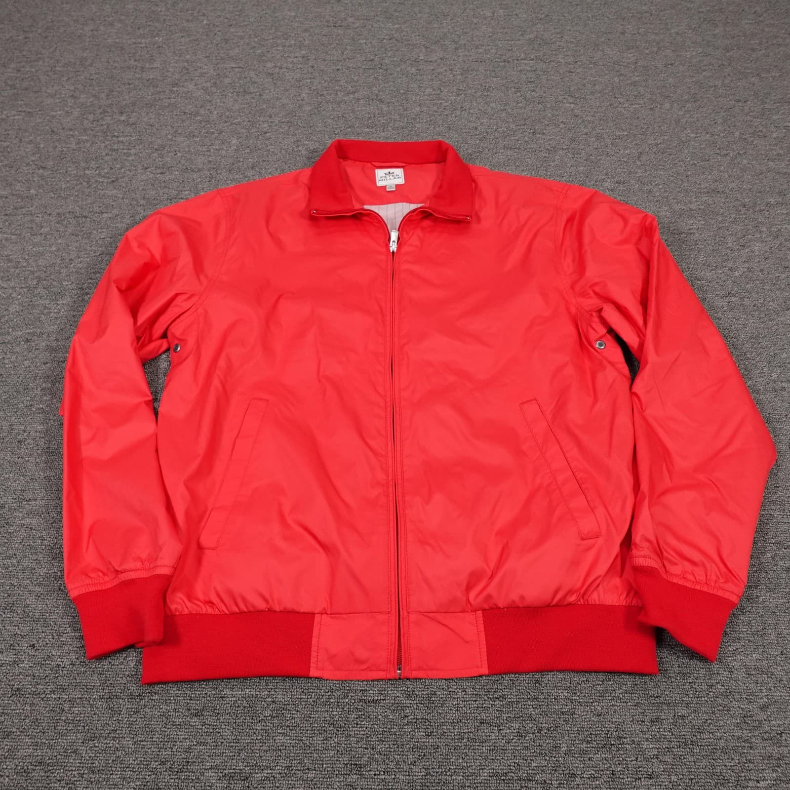 Peter Millar Jacket Mens Medium Red Microfiber Full Zip Lined Windbreaker