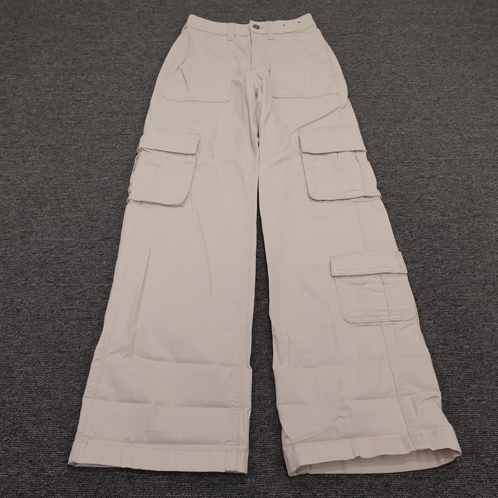 Hollister Cargo Pants Womens 00 Beige Ultra High-Rise Baggy Twill Stretch