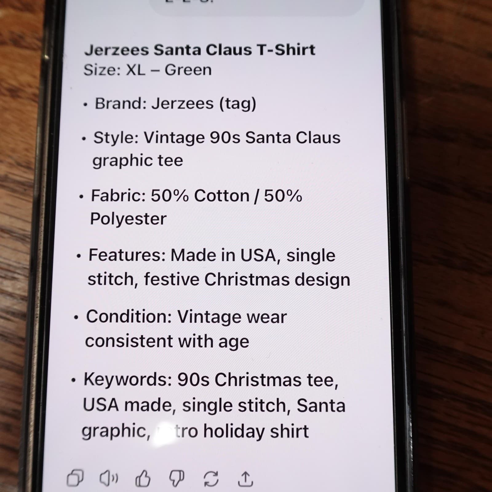 Vintage Jerzees Shirt Mens XL Green Santa Christmas Made USA Single Stitch 90s - Thumbnail 10
