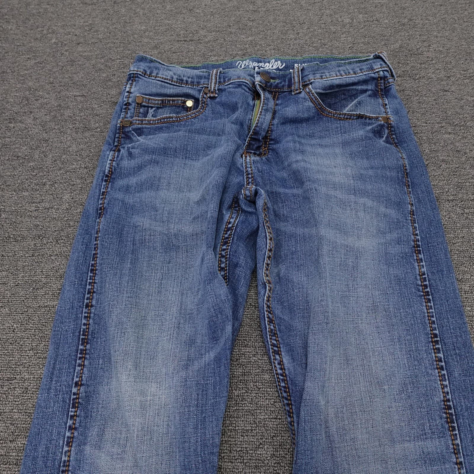 Wrangler Retro Slim Straight Jeans Mens 32x29 Blue Medium Wash Stretch Denim - Thumbnail 2