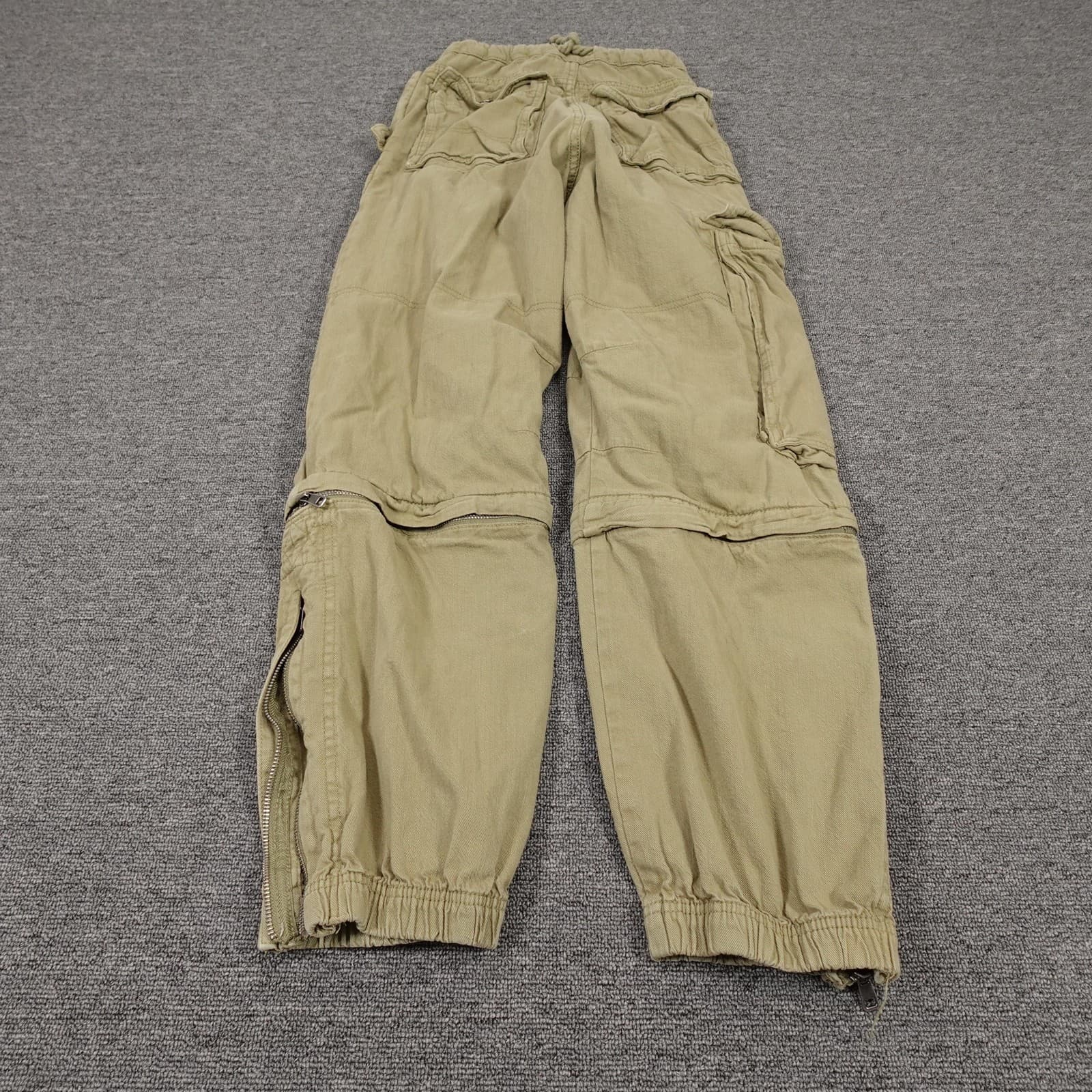 Zara Cargo Pants Womens 0 Green High Rise Convertible Jogger Zip Hem Twill - Thumbnail 6