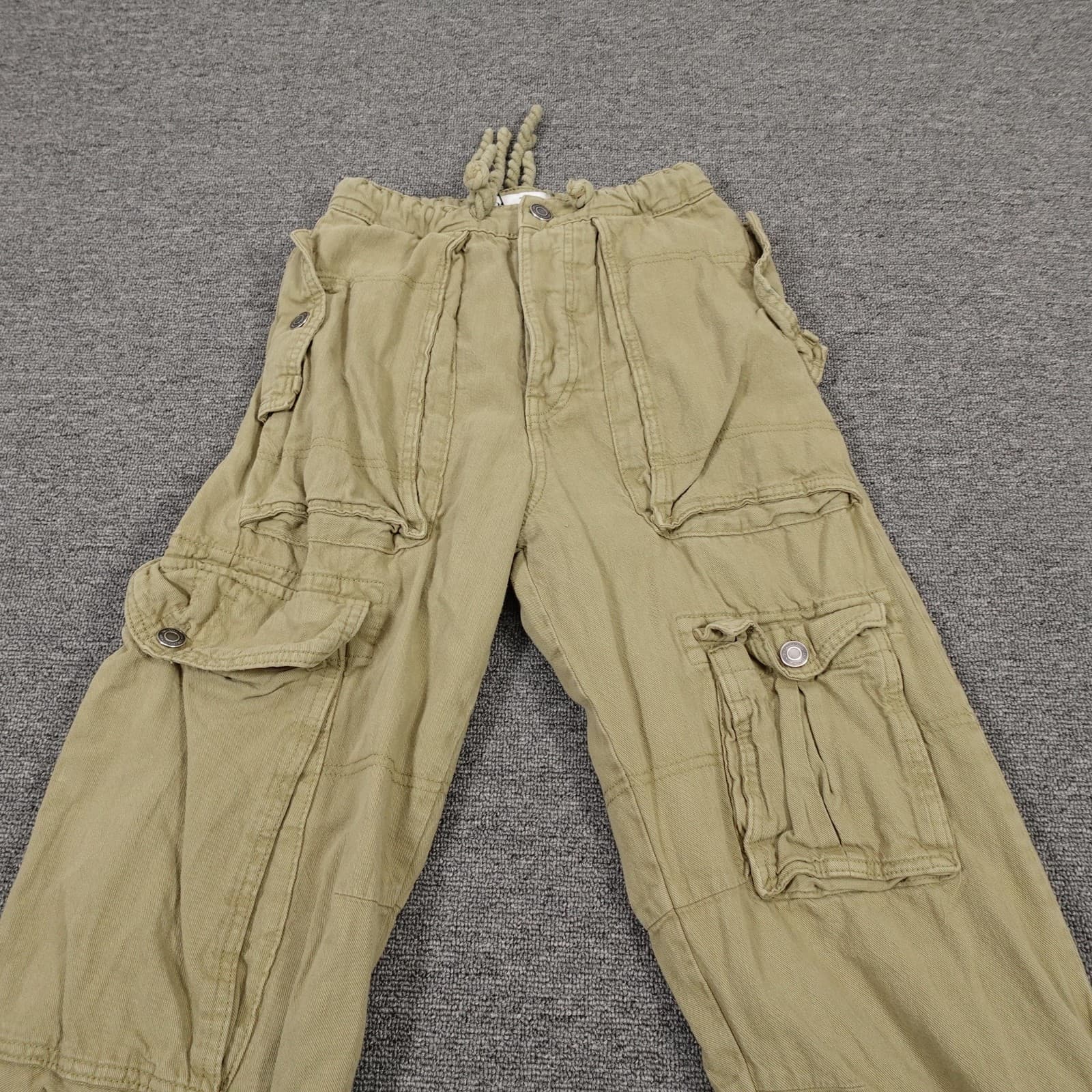 Zara Cargo Pants Womens 0 Green High Rise Convertible Jogger Zip Hem Twill - Thumbnail 3