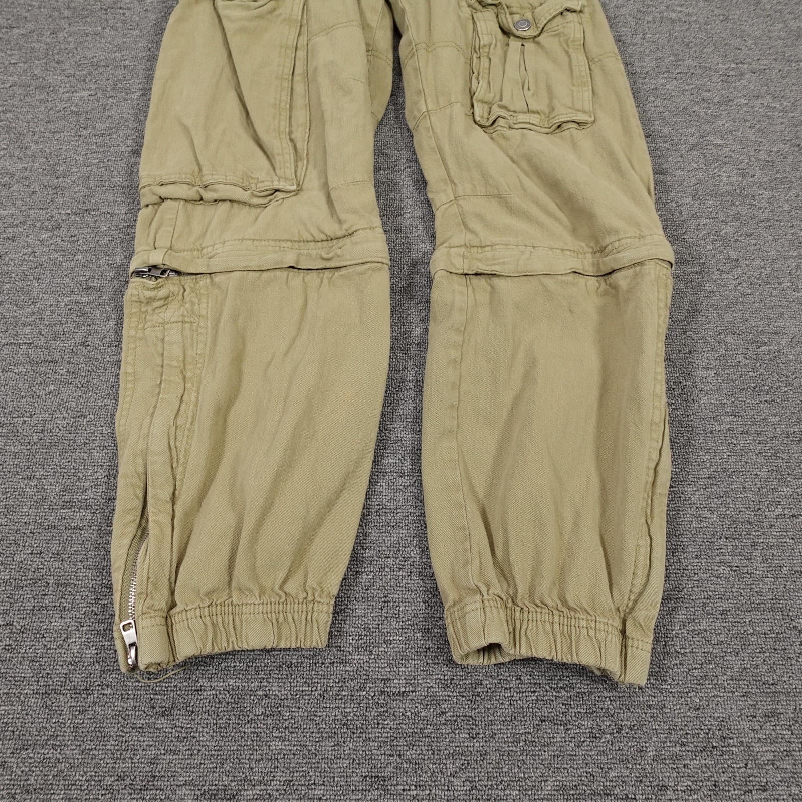 Zara Cargo Pants Womens 0 Green High Rise Convertible Jogger Zip Hem Twill - Thumbnail 2