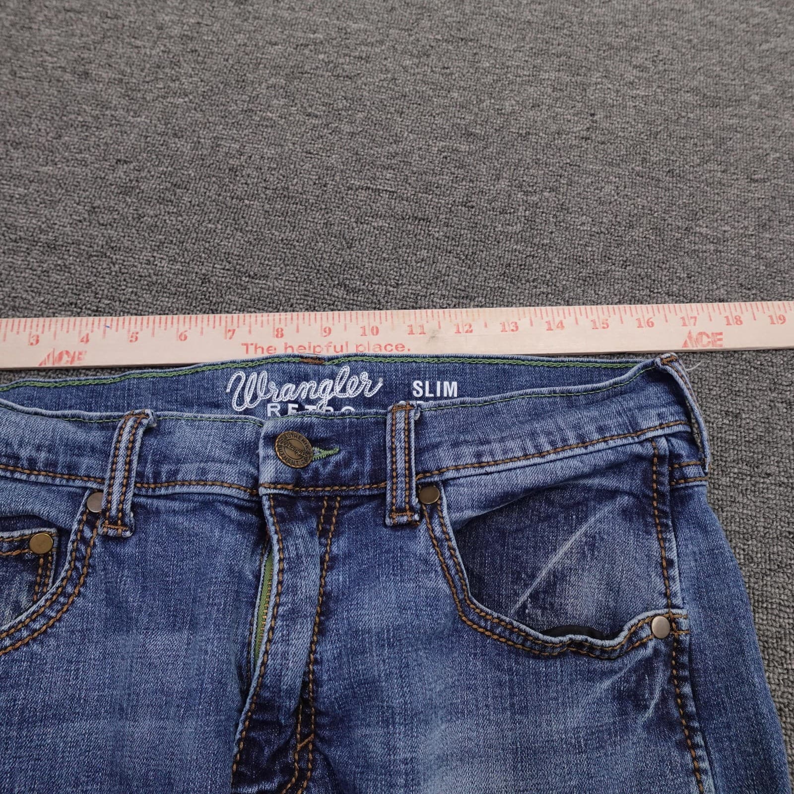 Wrangler Retro Slim Straight Jeans Mens 32x29 Blue Medium Wash Stretch Denim - Thumbnail 7